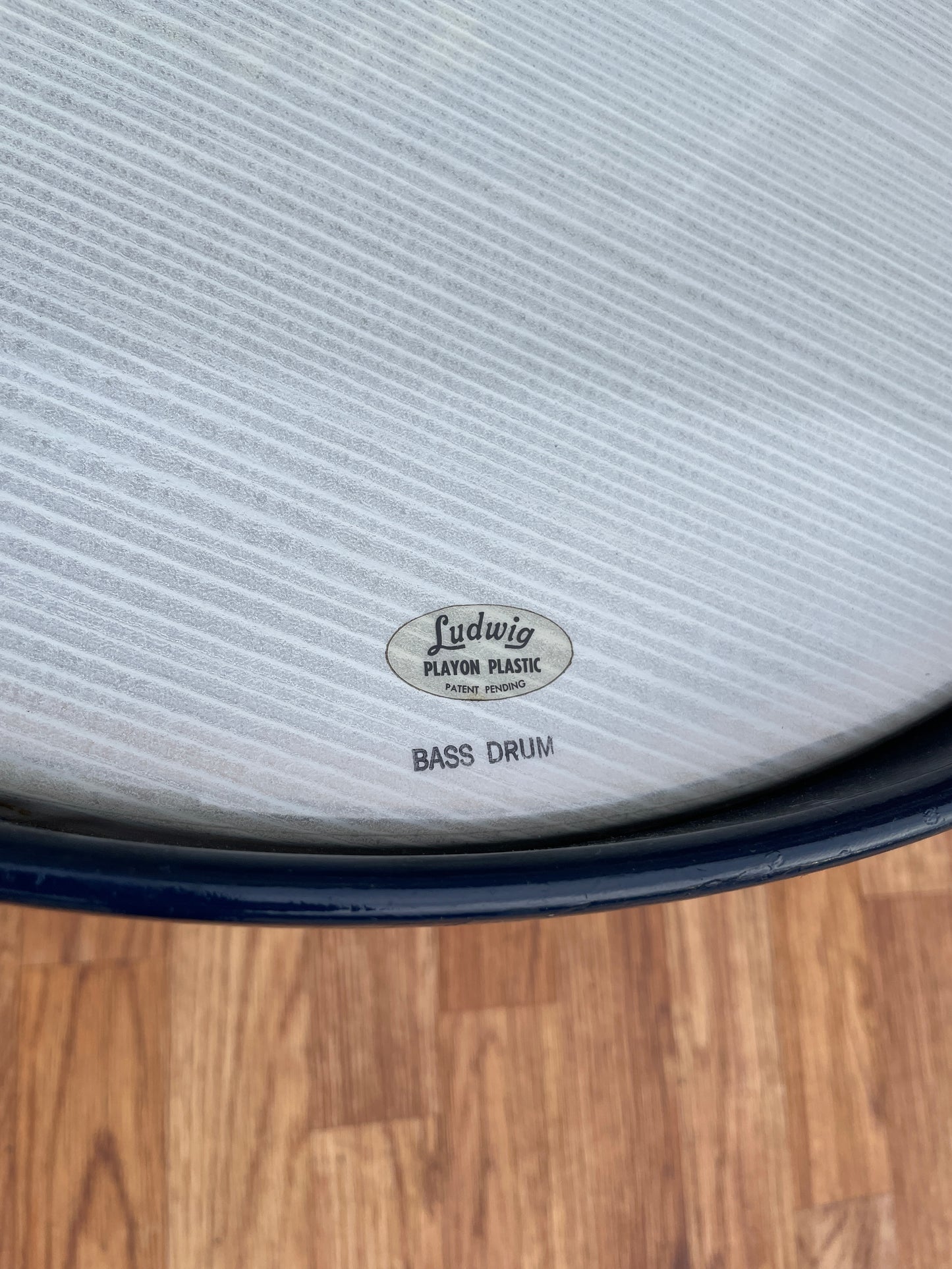 1958-60 Ludwig Trans Badge 12x20 Bass Drum Blue/Silver Duco