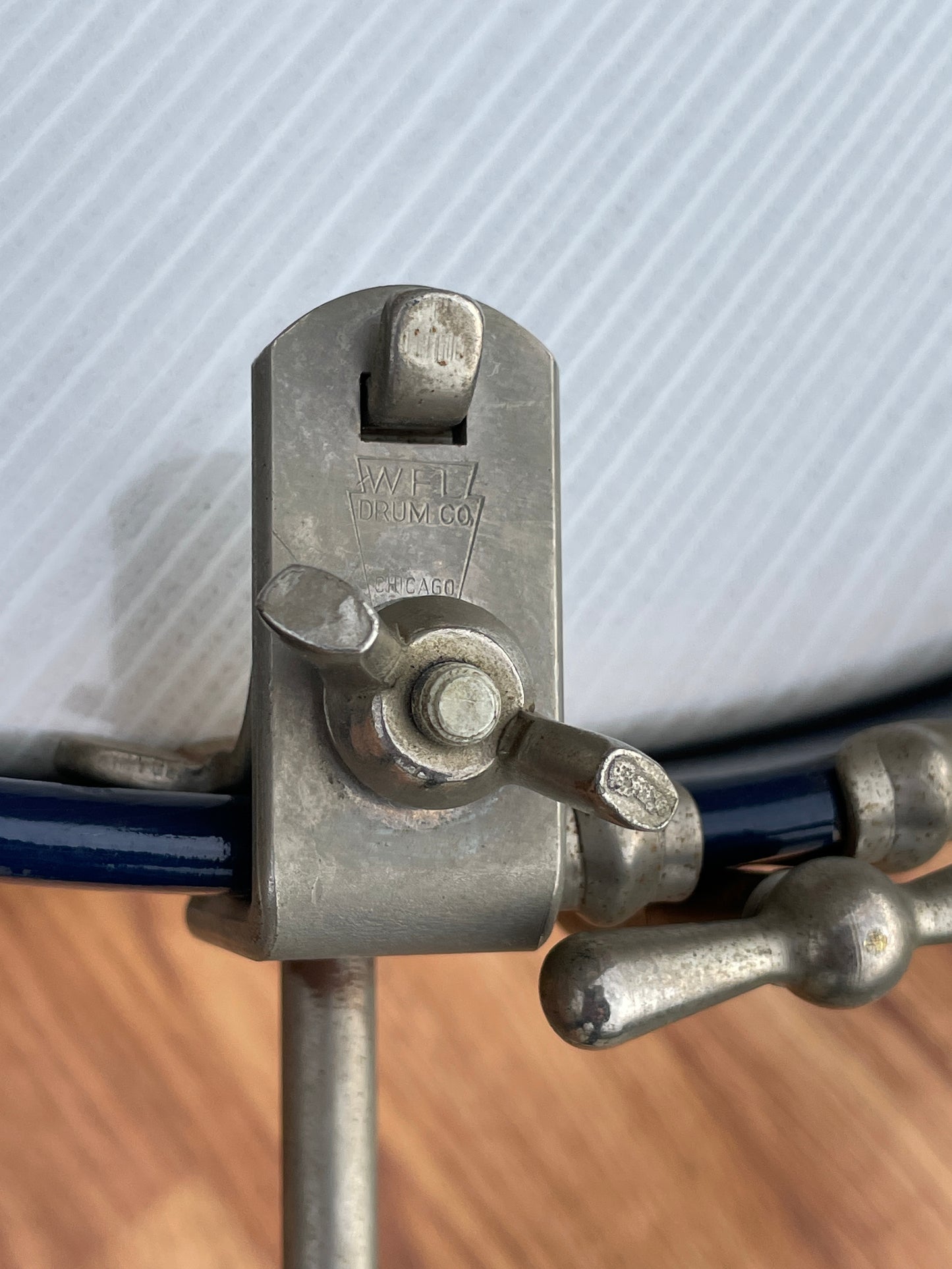 1958-60 Ludwig Trans Badge 12x20 Bass Drum Blue/Silver Duco