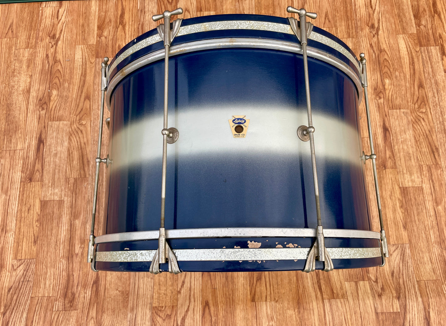 1958-60 Ludwig Trans Badge 12x20 Bass Drum Blue/Silver Duco