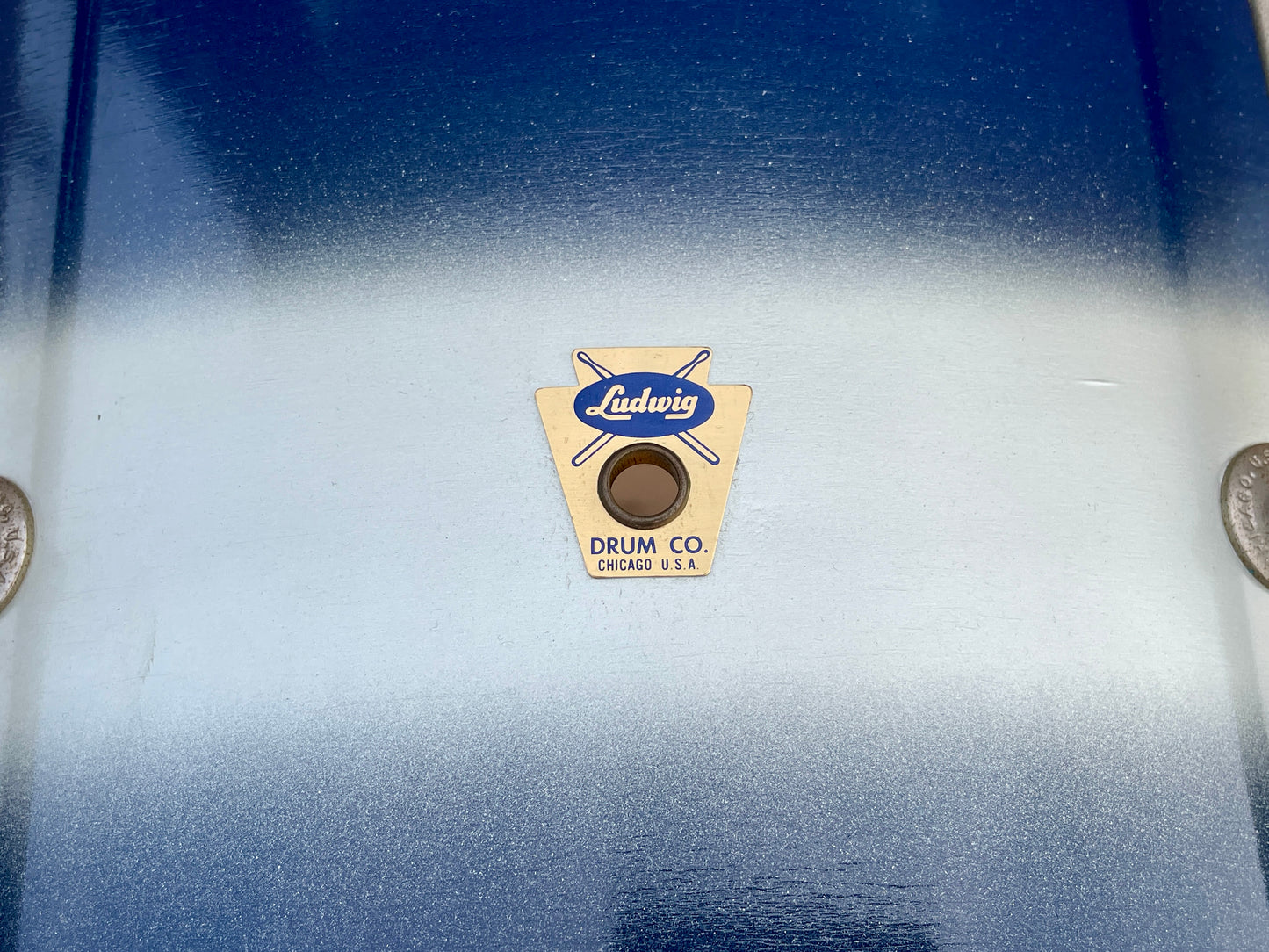 1958-60 Ludwig Trans Badge 12x20 Bass Drum Blue/Silver Duco