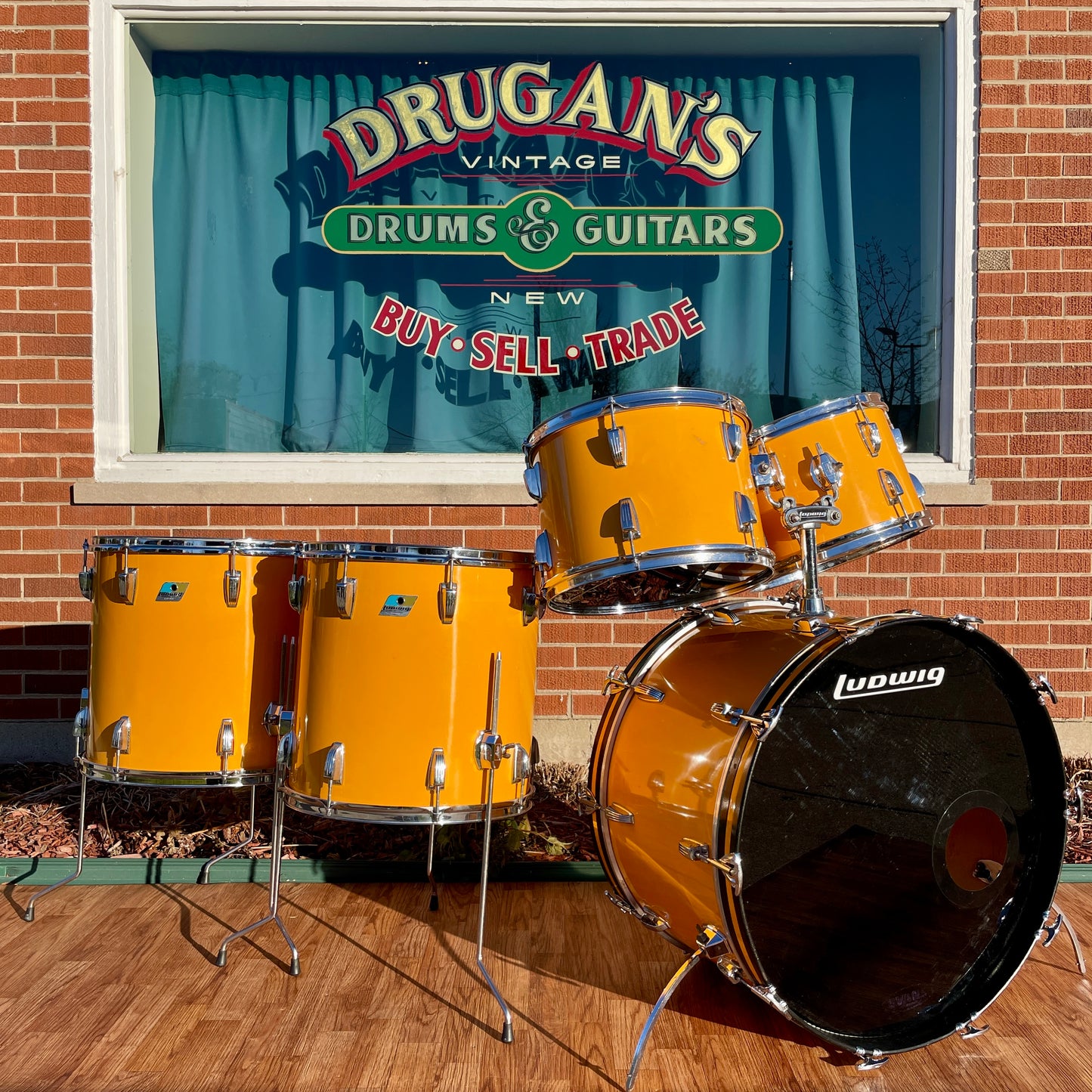 Rare 1970s Ludwig Drum Set Yellow Cortex 24/13/14/16/18