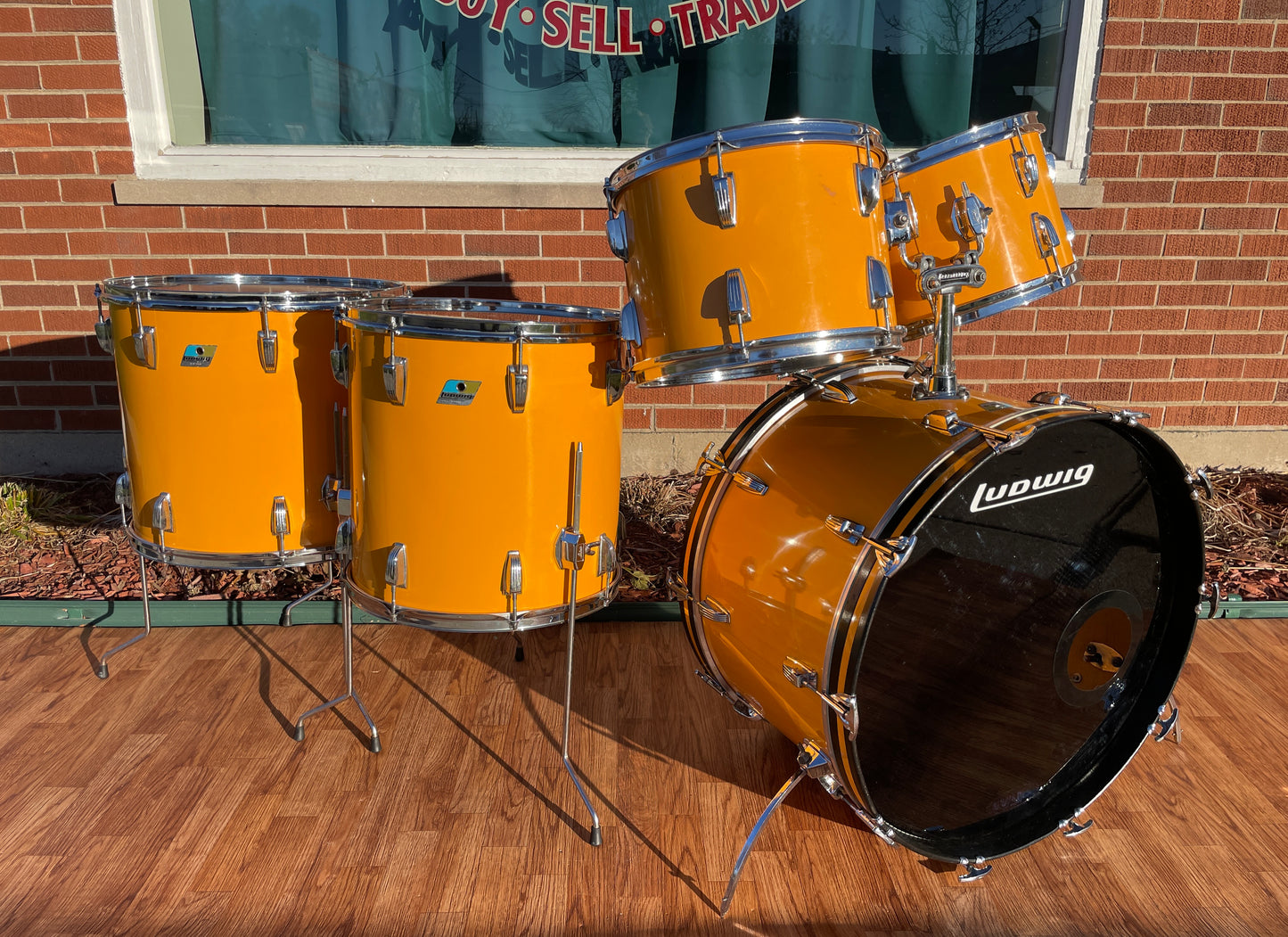 Rare 1970s Ludwig Drum Set Yellow Cortex 24/13/14/16/18