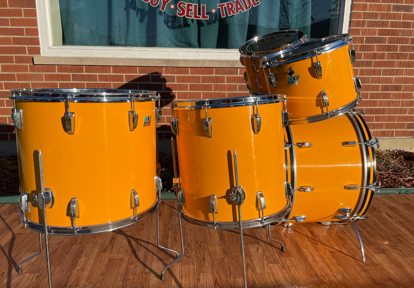 Rare 1970s Ludwig Drum Set Yellow Cortex 24/13/14/16/18
