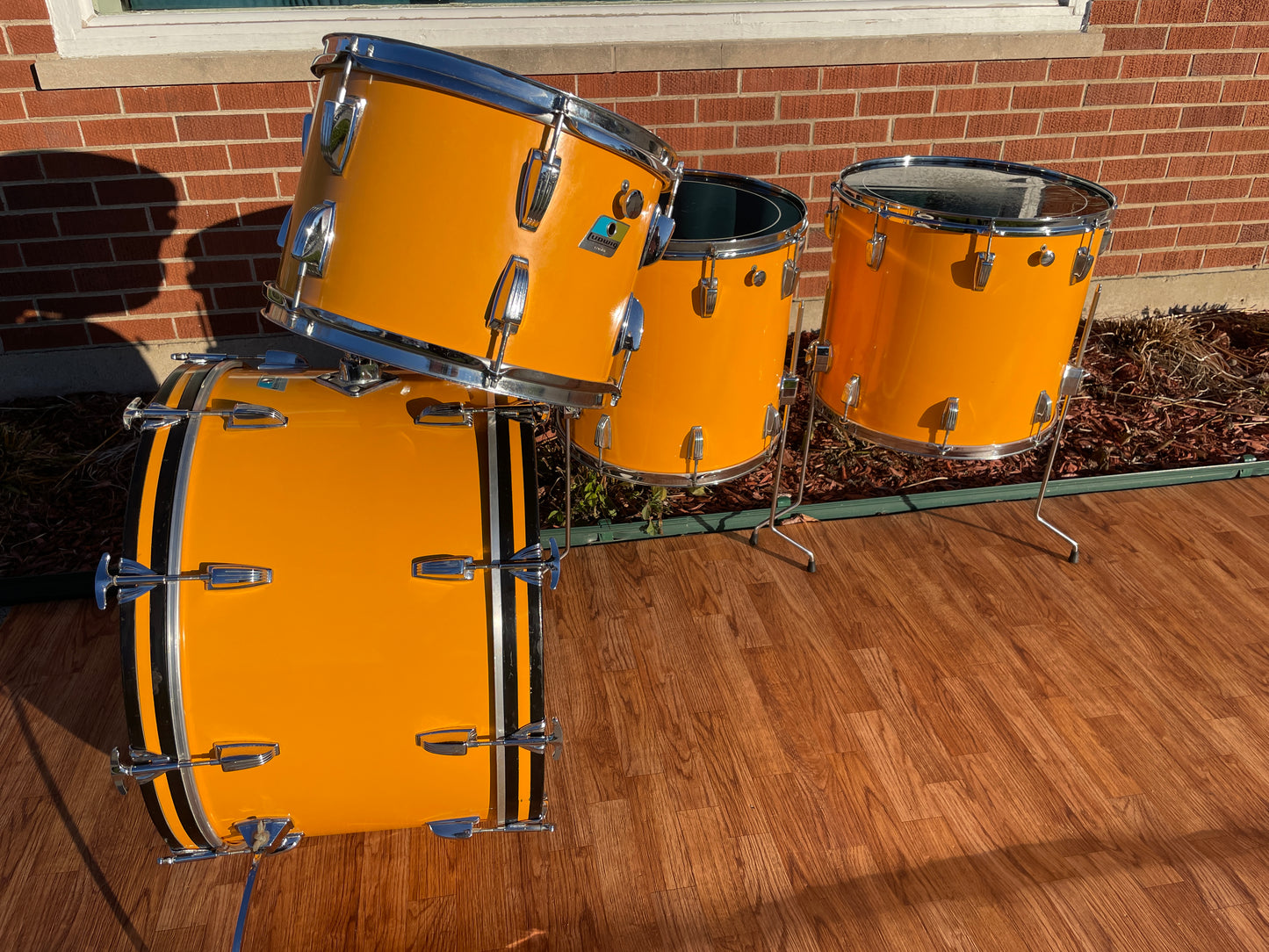 Rare 1970s Ludwig Drum Set Yellow Cortex 24/13/14/16/18