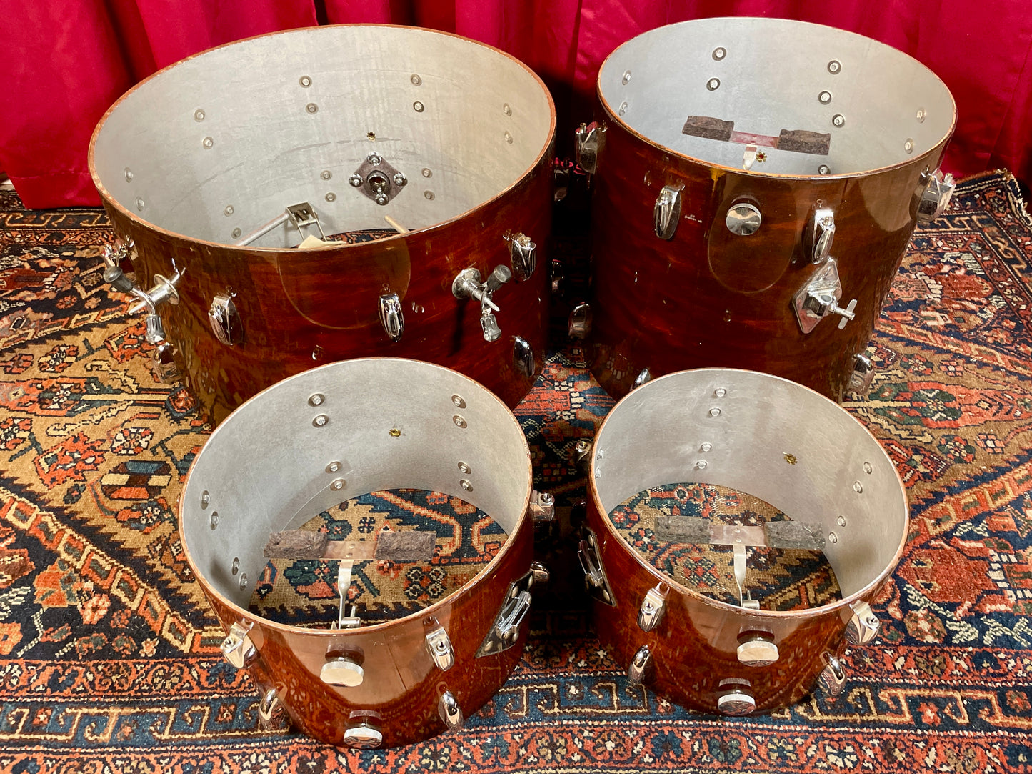 1970s Gretsch Stop Sign Badge Drum Set Mahogany Lacquer 22/12/13/16