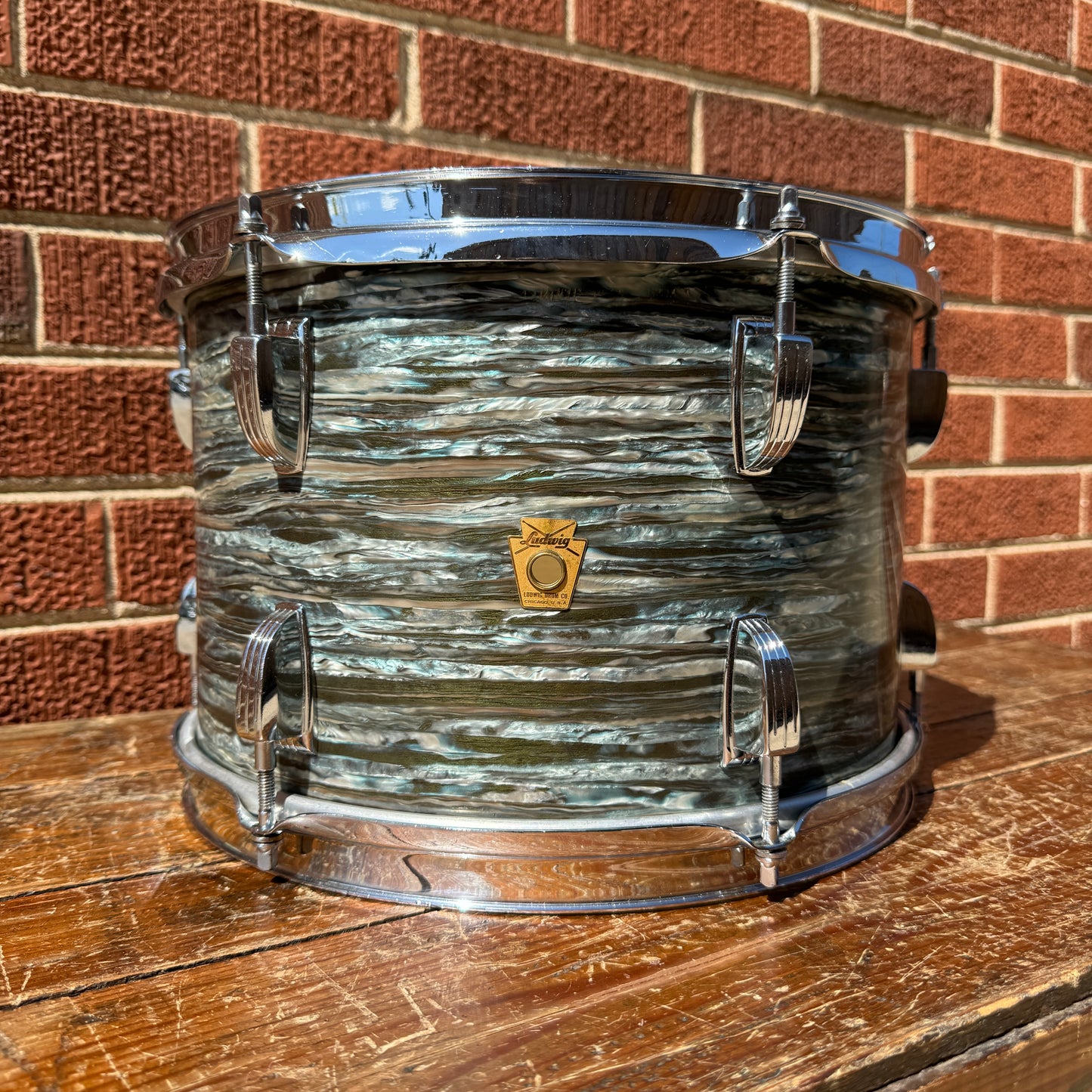 Early 1960s Ludwig 8x12 Tom Drum Oyster Blue Pearl Pre-Serial