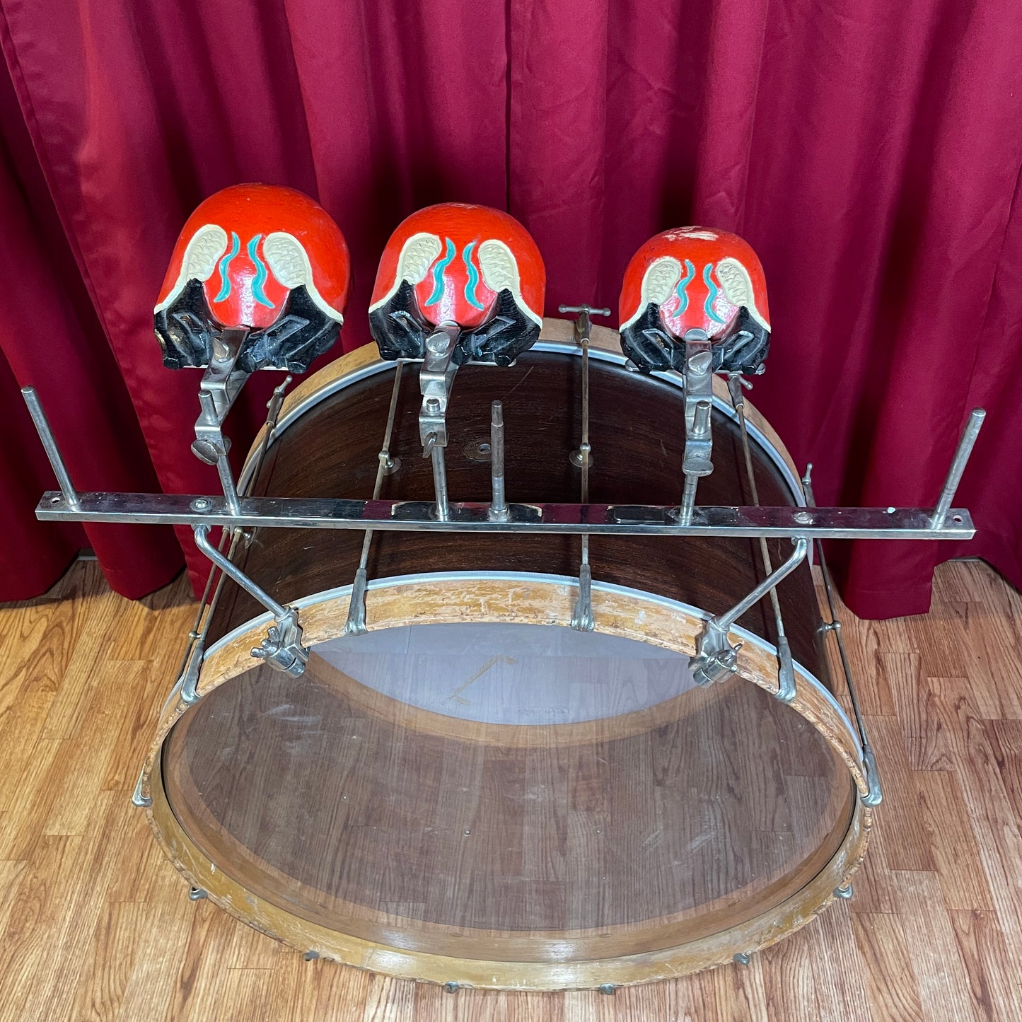 1920s-1930s Leedy / Ludwig Korean Temple Blocks Set of 3 w/ Mounts & Bar