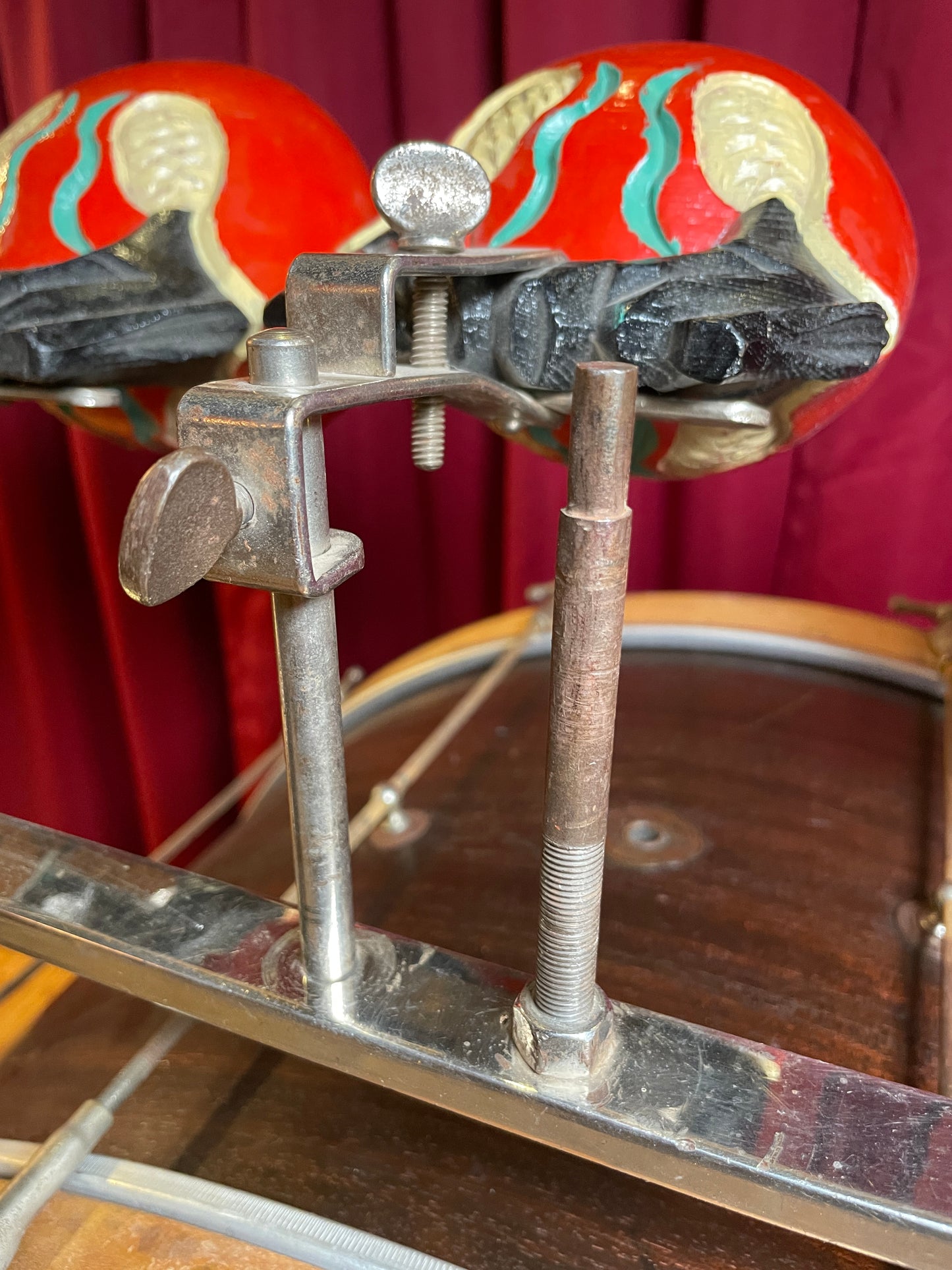 1920s-1930s Leedy / Ludwig Korean Temple Blocks Set of 3 w/ Mounts & Bar