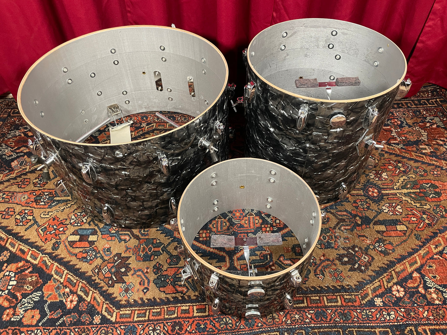 1970s Gretsch Stop Sign Badge Drum Set Black Diamond Pearl 22/13/16