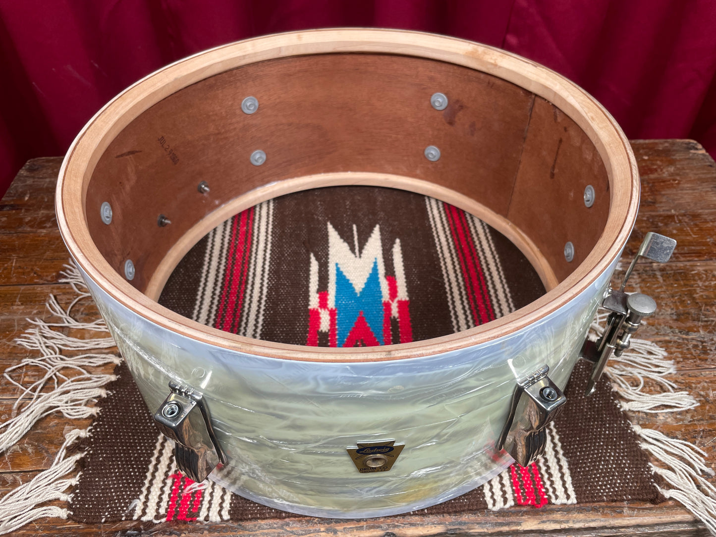 1960 Ludwig 6.5x14 Pioneer Snare Drum White Marine Pearl Trans Badge