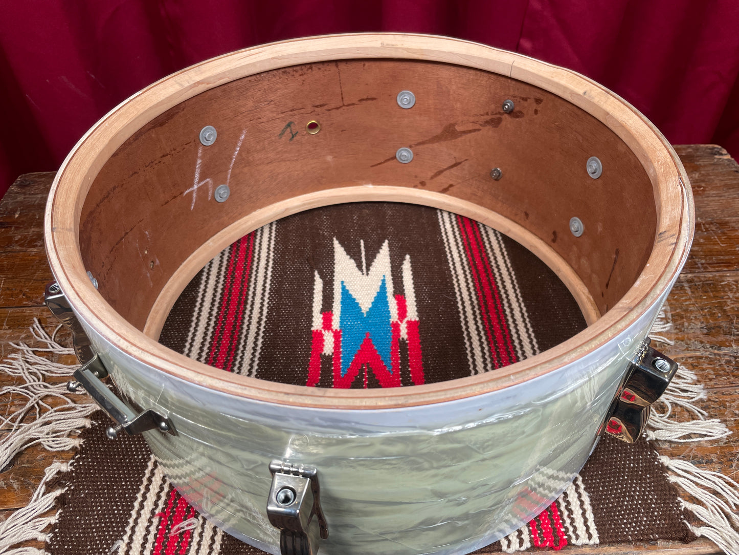 1960 Ludwig 6.5x14 Pioneer Snare Drum White Marine Pearl Trans Badge