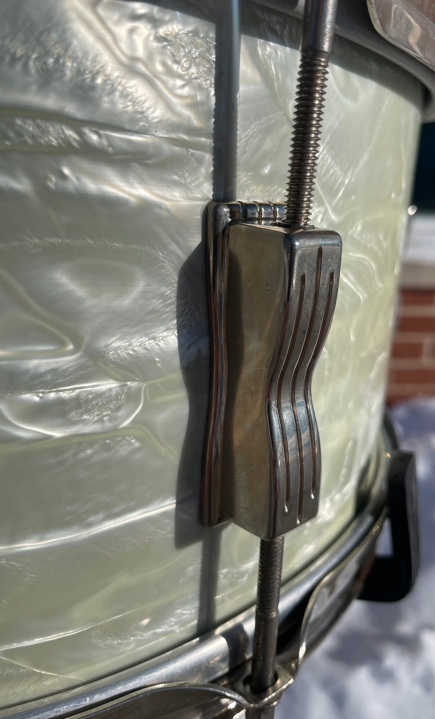 1960 Ludwig 6.5x14 Pioneer Snare Drum White Marine Pearl Trans Badge