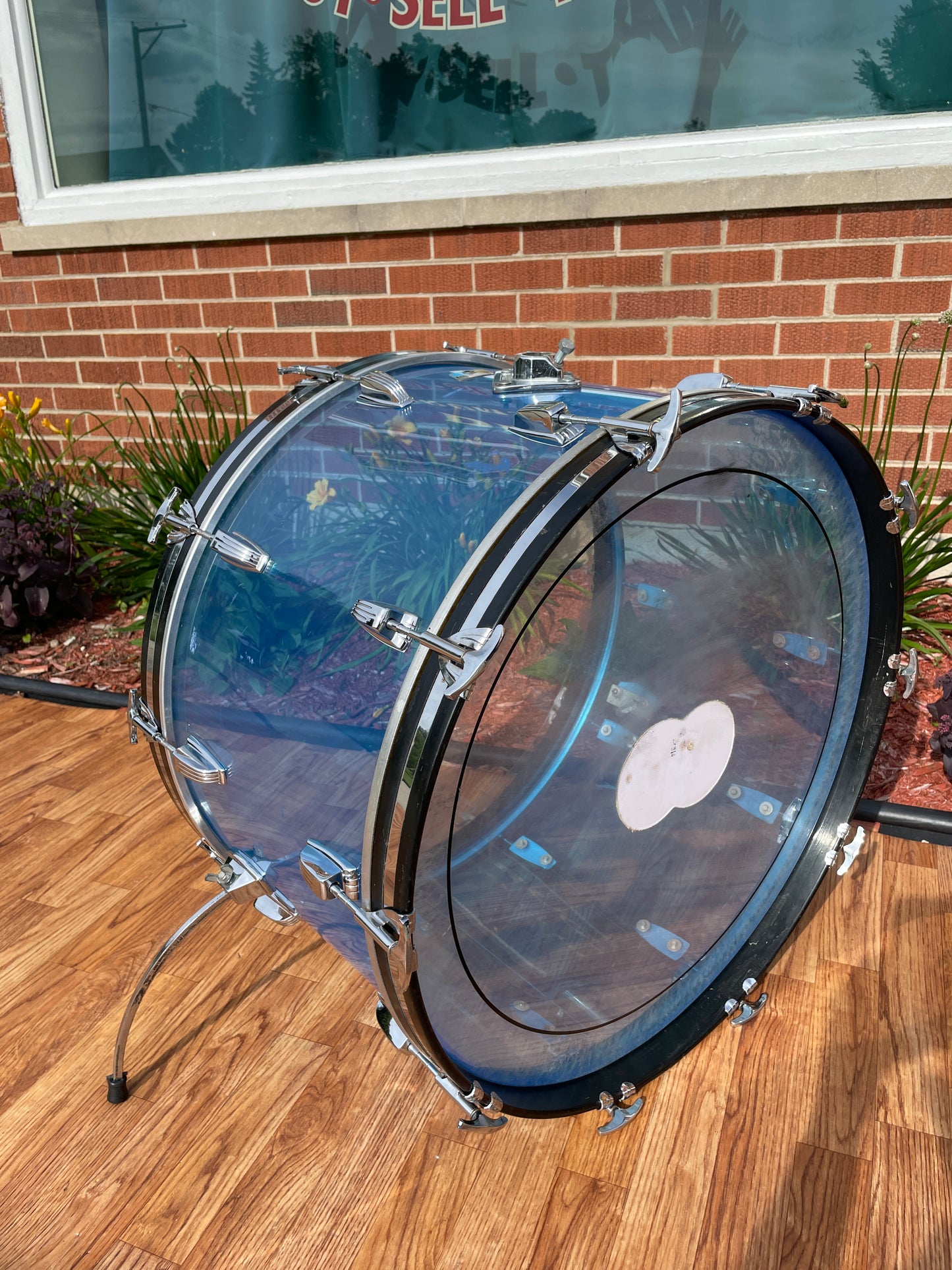 1970s Ludwig 14x24 Blue Vistalite Bass Drum