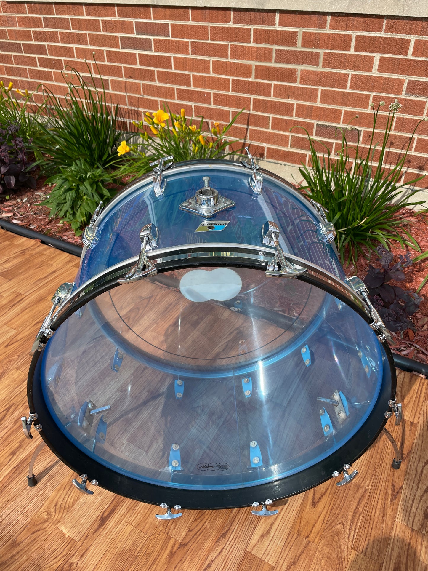 1970s Ludwig 14x24 Blue Vistalite Bass Drum
