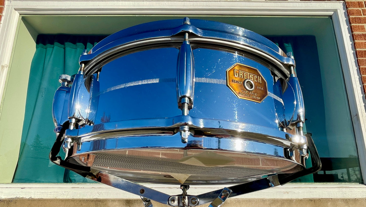 1970s Gretsch No. 4160 Chrome Over Brass 5x14 Snare Drum