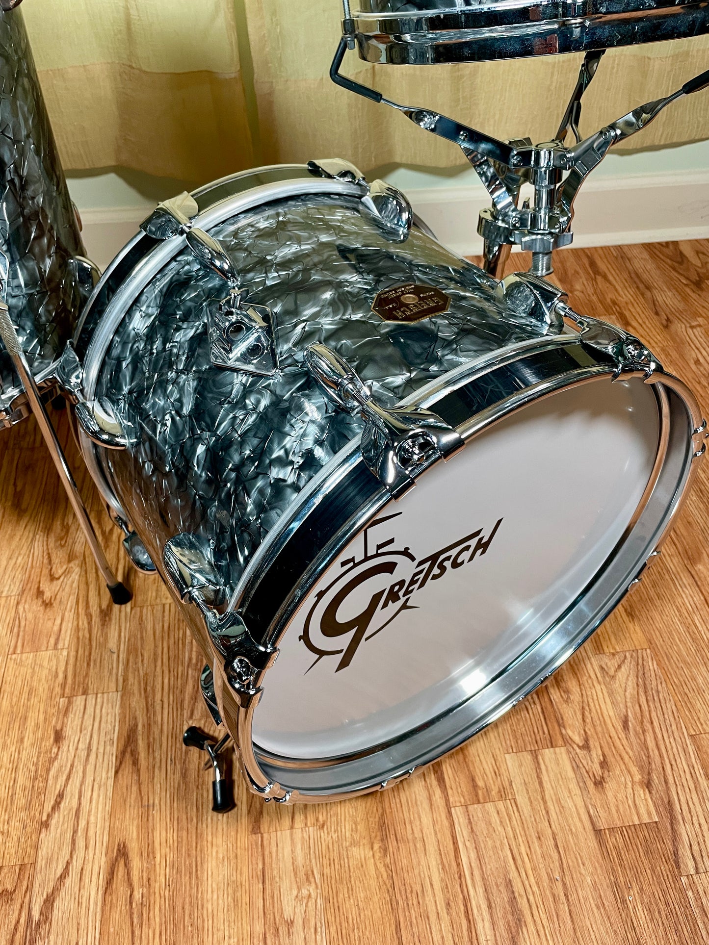 1970s Gretsch Micro Bop Drum Kit Black Diamond Pearl Stop Sign Badge 16/12/14