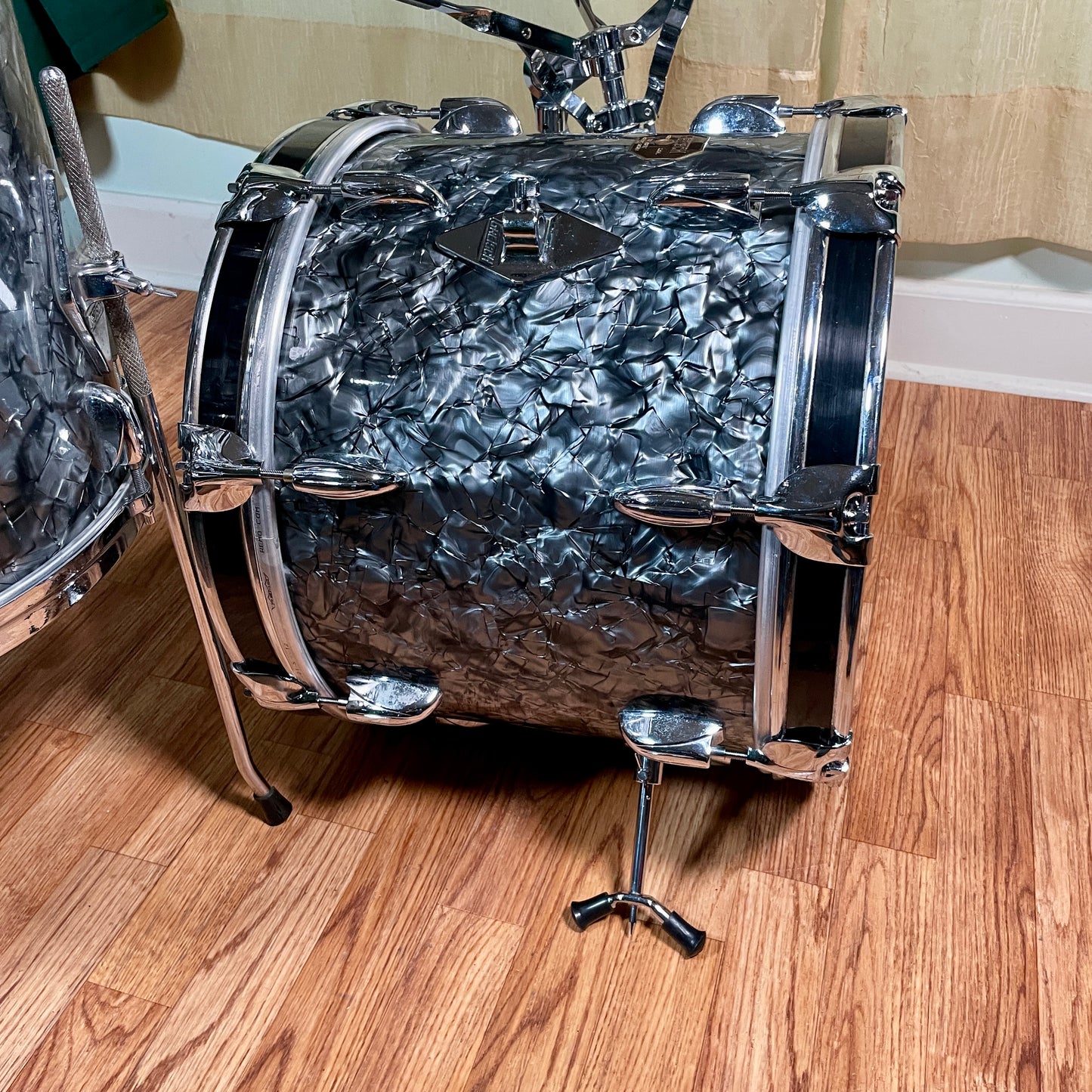 1970s Gretsch Micro Bop Drum Kit Black Diamond Pearl Stop Sign Badge 16/12/14