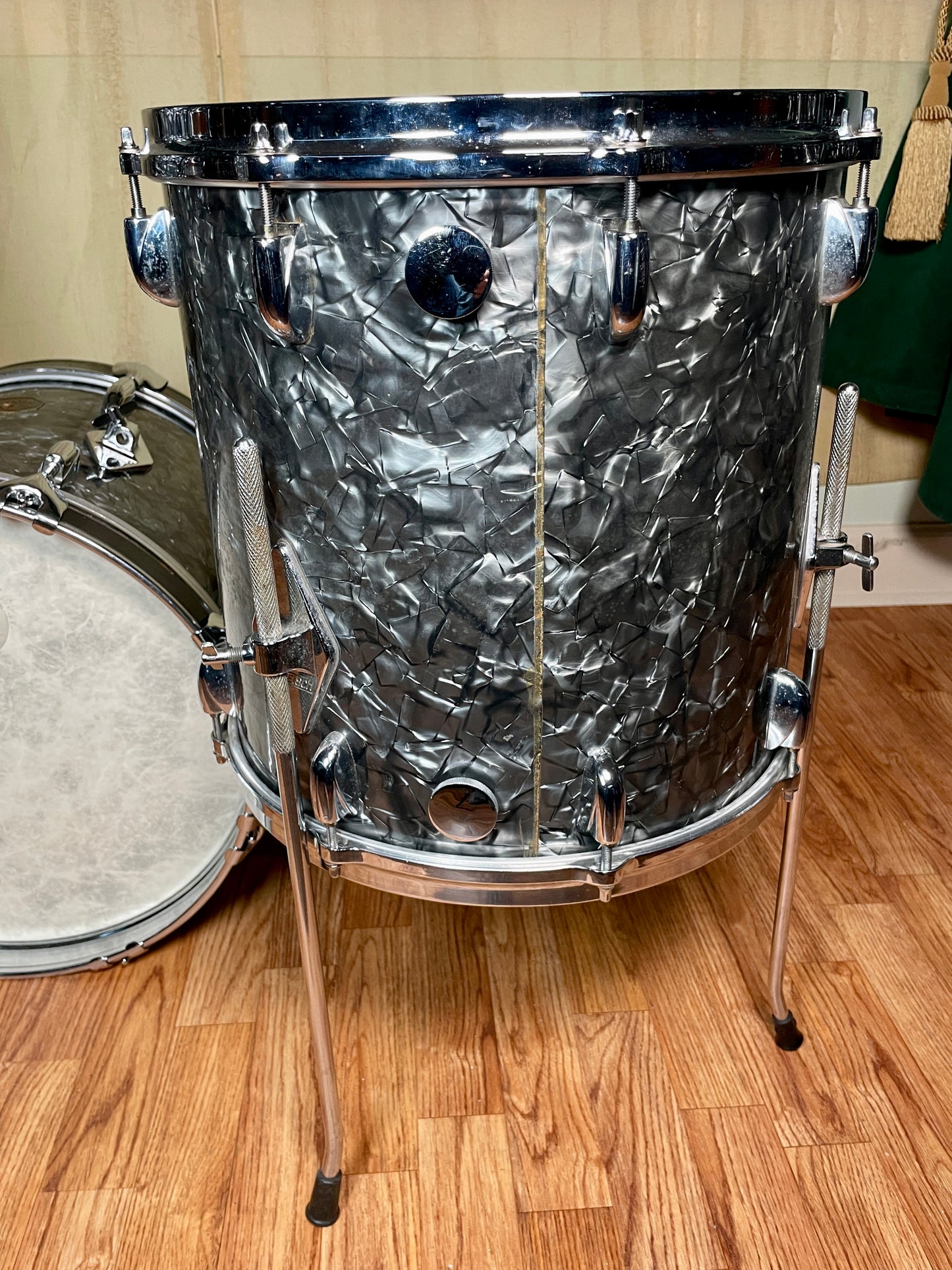 1970s Gretsch Micro Bop Drum Kit Black Diamond Pearl Stop Sign Badge 16/12/14