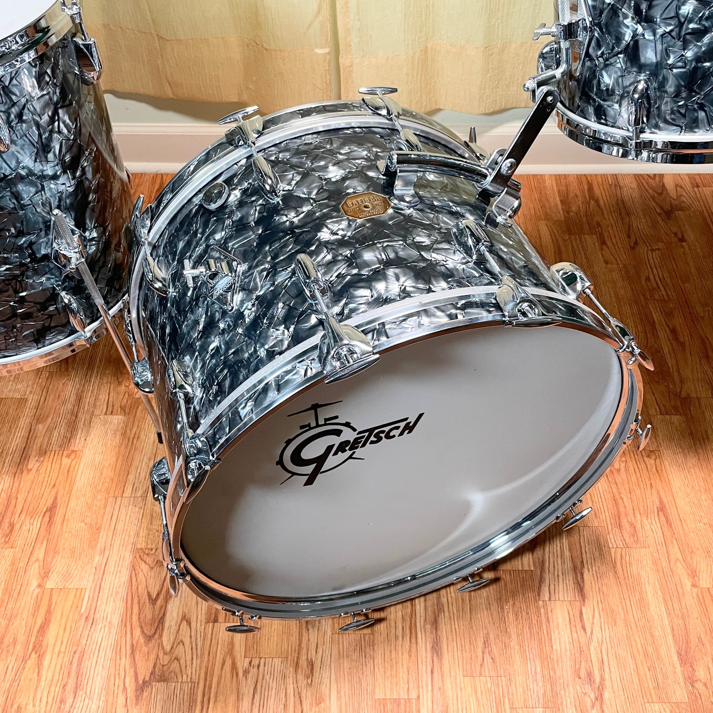 1970s Gretsch Stop Sign Badge Drum Set Black Diamond Pearl 22/13/16