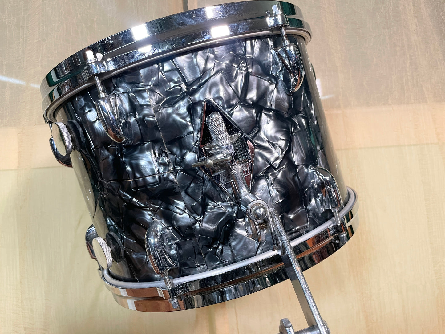 1970s Gretsch Stop Sign Badge Drum Set Black Diamond Pearl 22/13/16