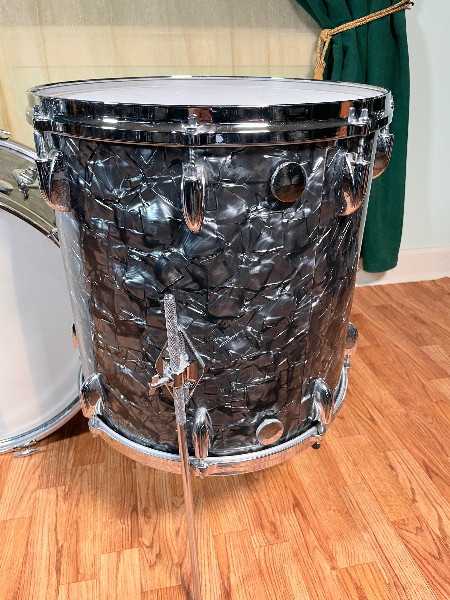 1970s Gretsch Stop Sign Badge Drum Set Black Diamond Pearl 22/13/16