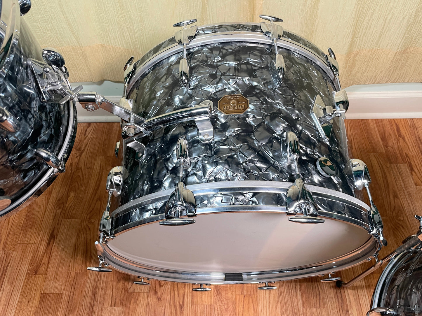 1970s Gretsch Stop Sign Badge Drum Set Black Diamond Pearl 22/13/16