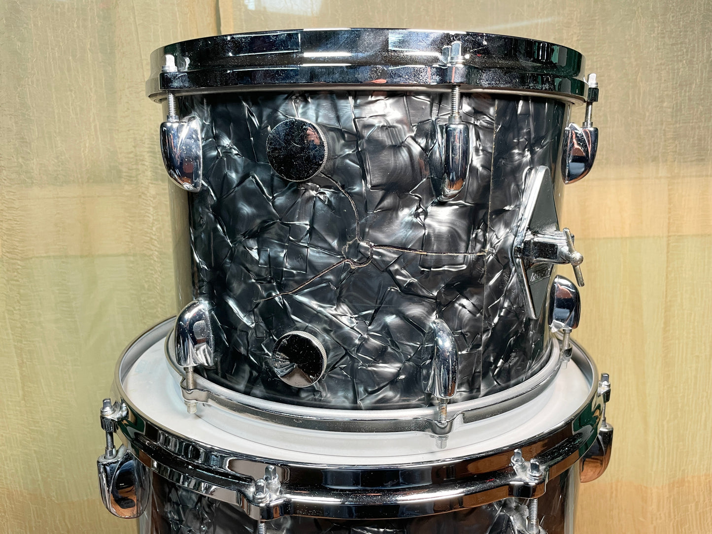 1970s Gretsch Stop Sign Badge Drum Set Black Diamond Pearl 22/13/16