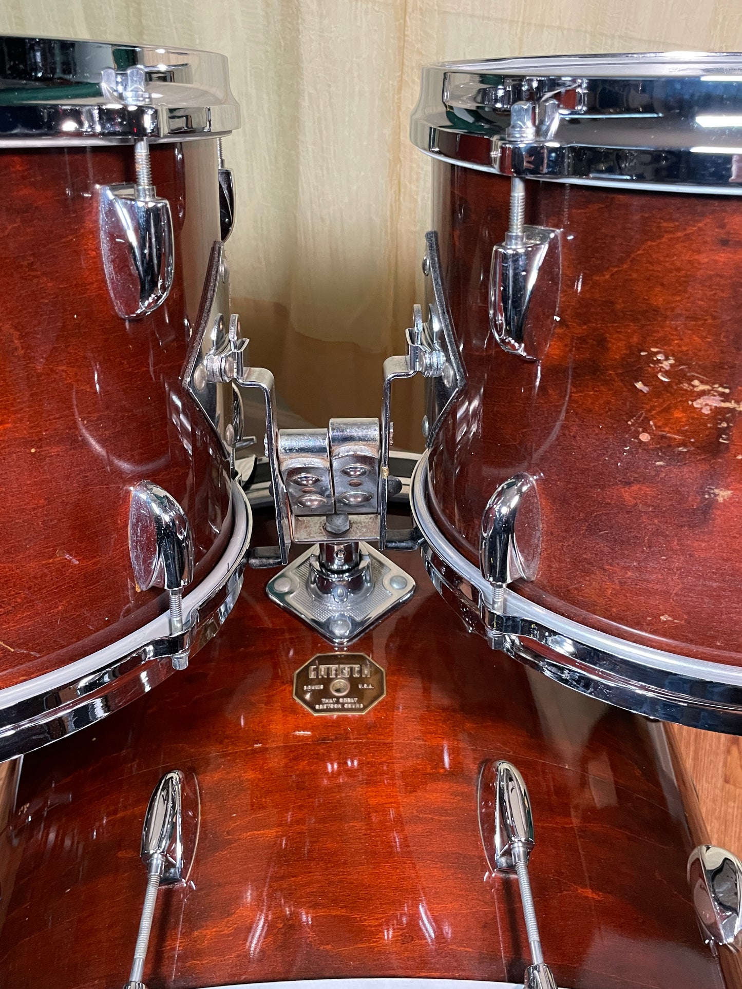 1970s Gretsch Stop Sign Badge Drum Set Mahogany Lacquer 22/12/13/16