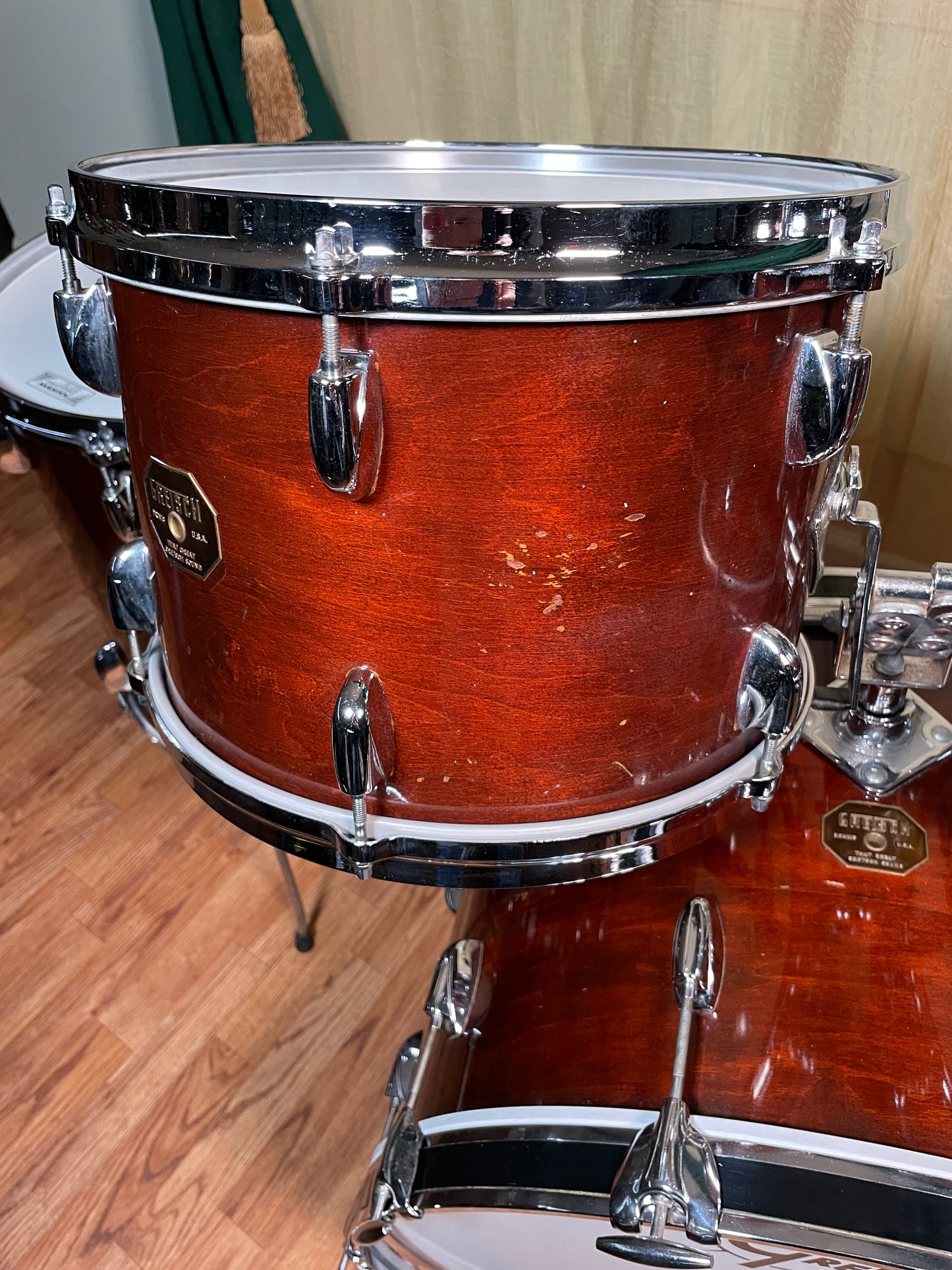 1970s Gretsch Stop Sign Badge Drum Set Mahogany Lacquer 22/12/13/16