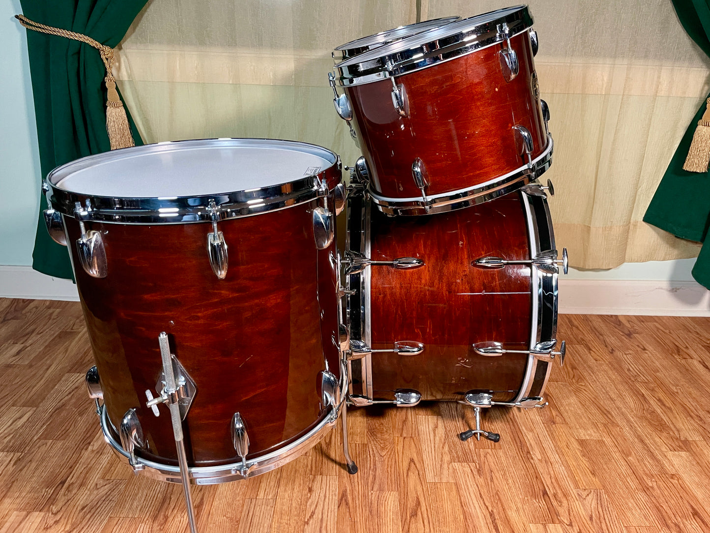 1970s Gretsch Stop Sign Badge Drum Set Mahogany Lacquer 22/12/13/16