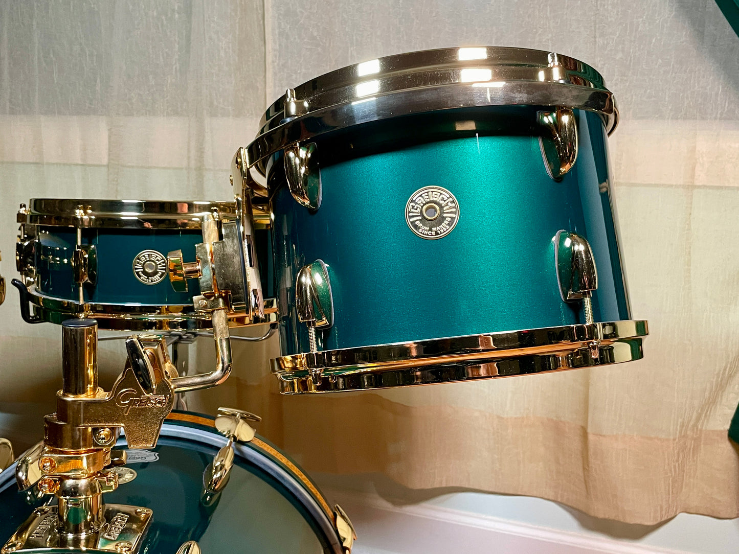 NOS Gretsch USA 125th Anniversary Progressive Bop Drum Set Cadillac Green Gold Hardware 18/12/14 4.5x14 Snare