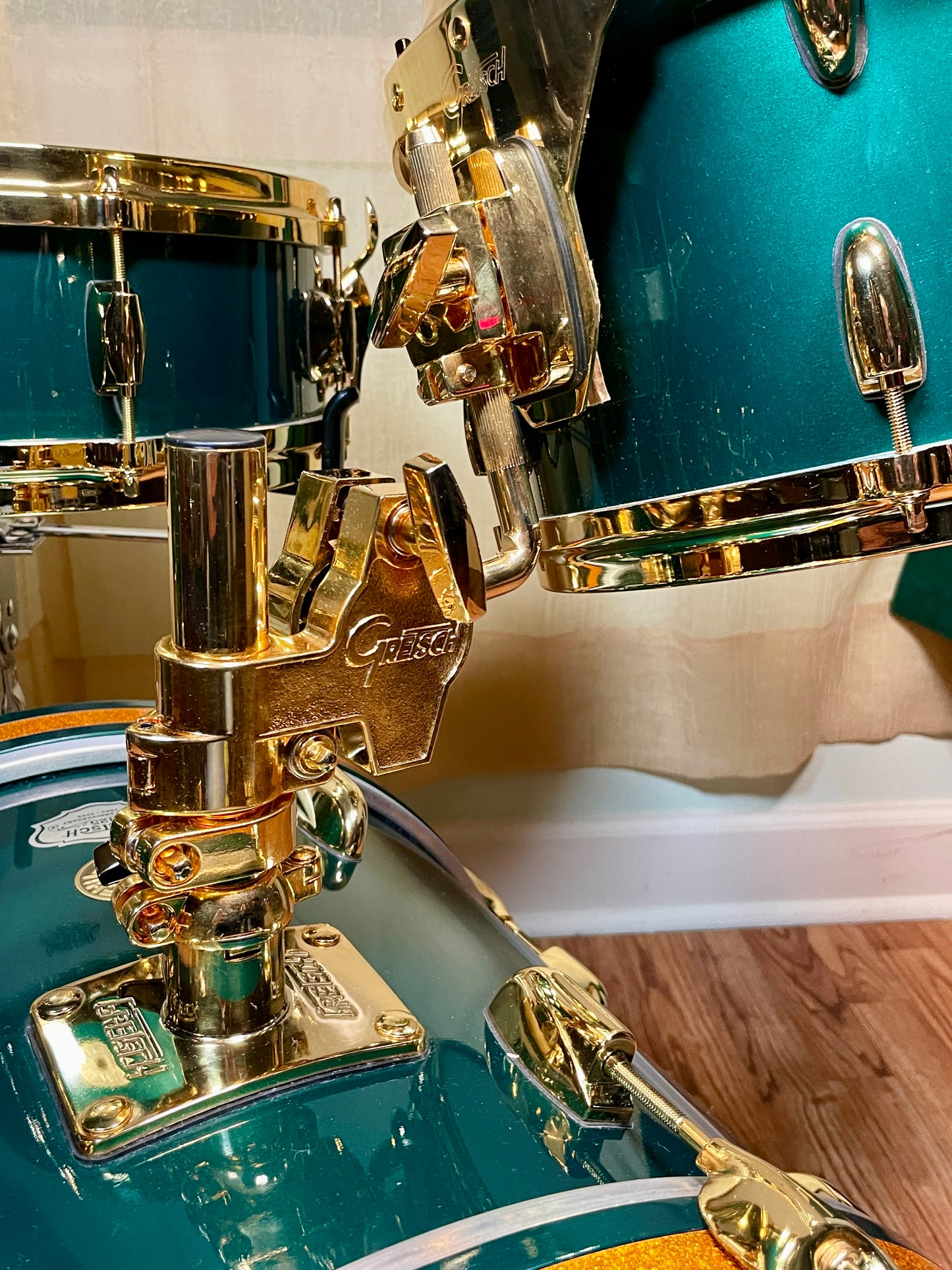 NOS Gretsch USA 125th Anniversary Progressive Bop Drum Set Cadillac Green Gold Hardware 18/12/14 4.5x14 Snare