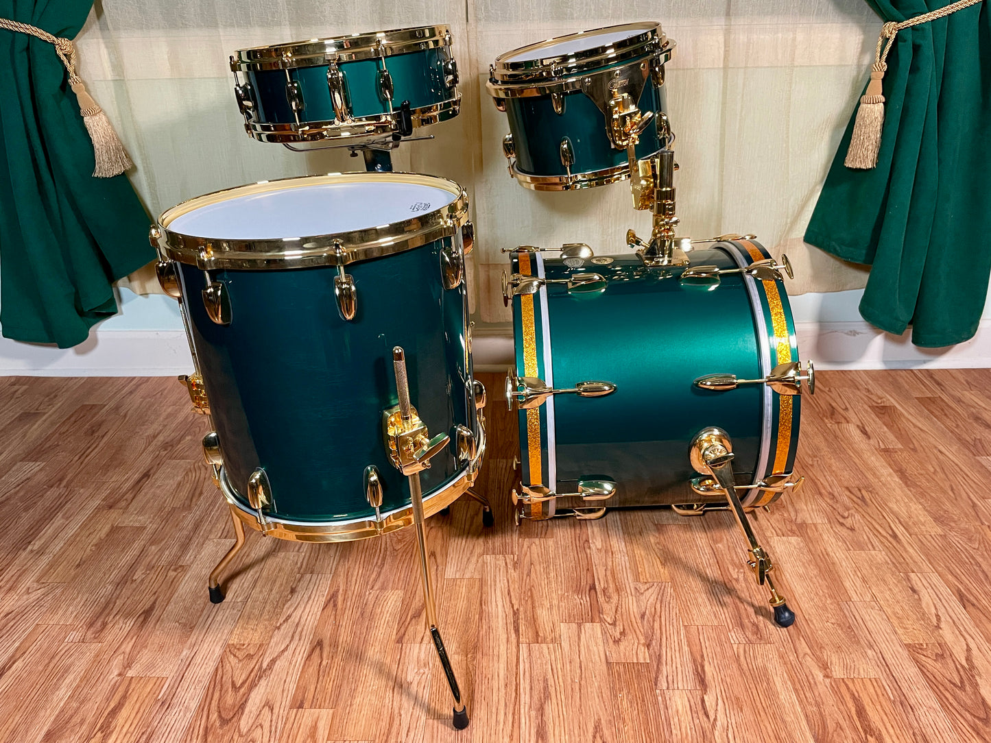 NOS Gretsch USA 125th Anniversary Progressive Bop Drum Set Cadillac Green Gold Hardware 18/12/14 4.5x14 Snare