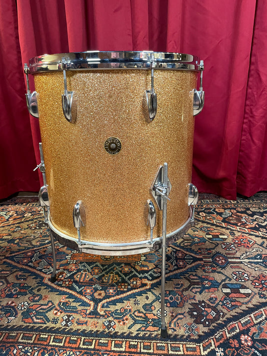 1960s Gretsch 16x16 Floor Tom Drum Champagne Sparkle Round Badge