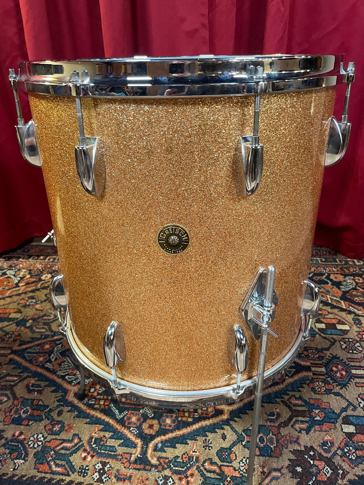 1960s Gretsch 16x16 Floor Tom Drum Champagne Sparkle Round Badge