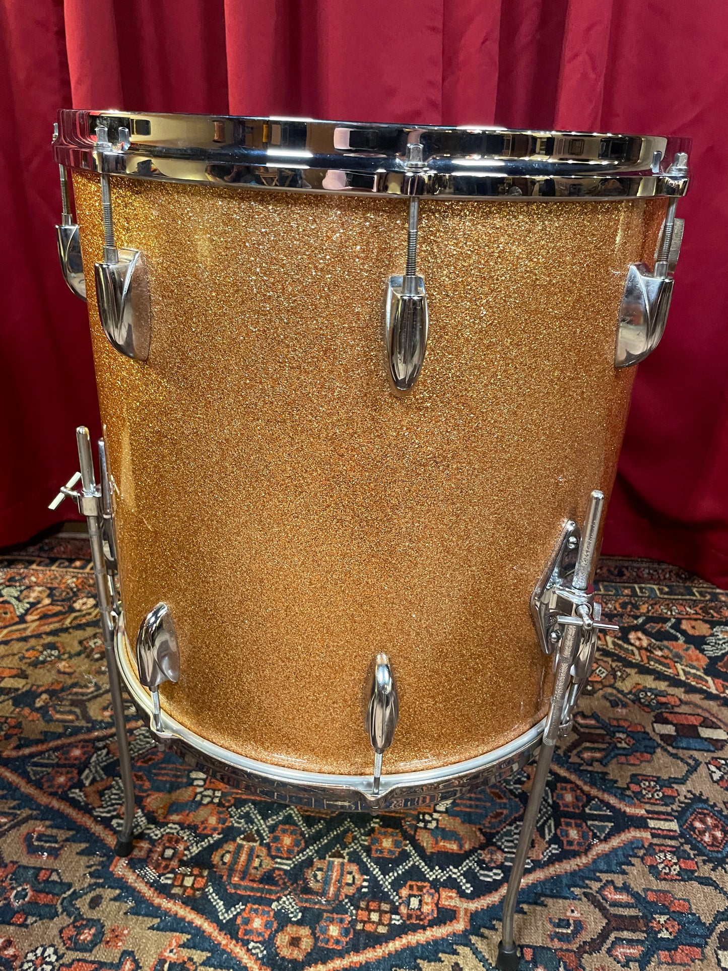 1960s Gretsch 16x16 Floor Tom Drum Champagne Sparkle Round Badge