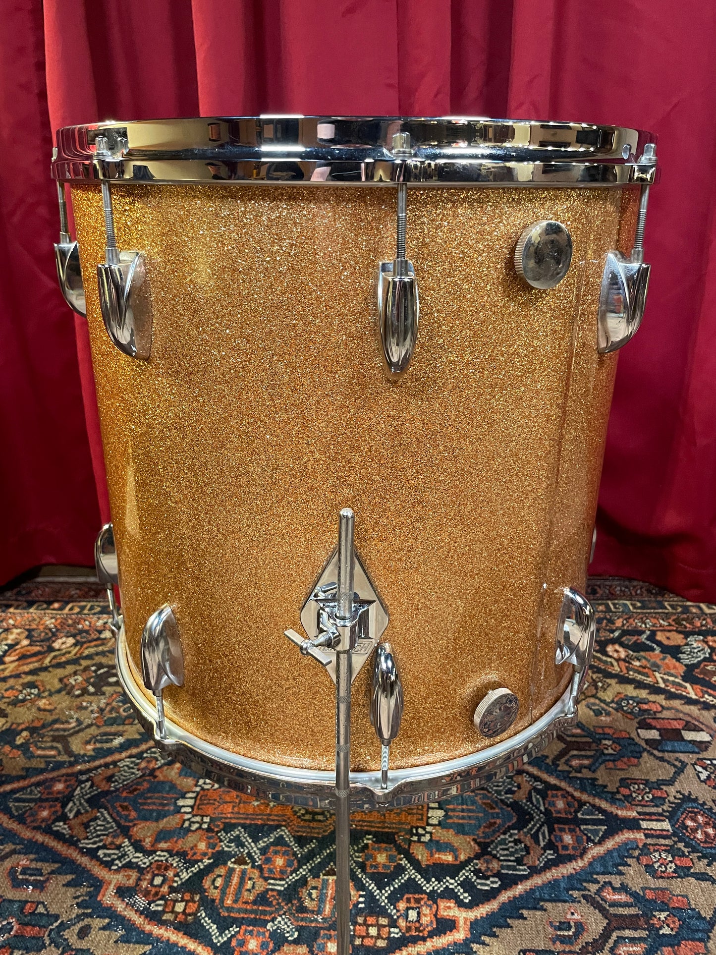 1960s Gretsch 16x16 Floor Tom Drum Champagne Sparkle Round Badge