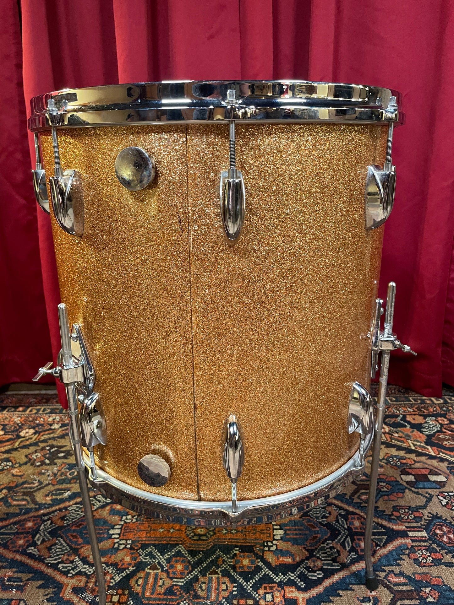 1960s Gretsch 16x16 Floor Tom Drum Champagne Sparkle Round Badge
