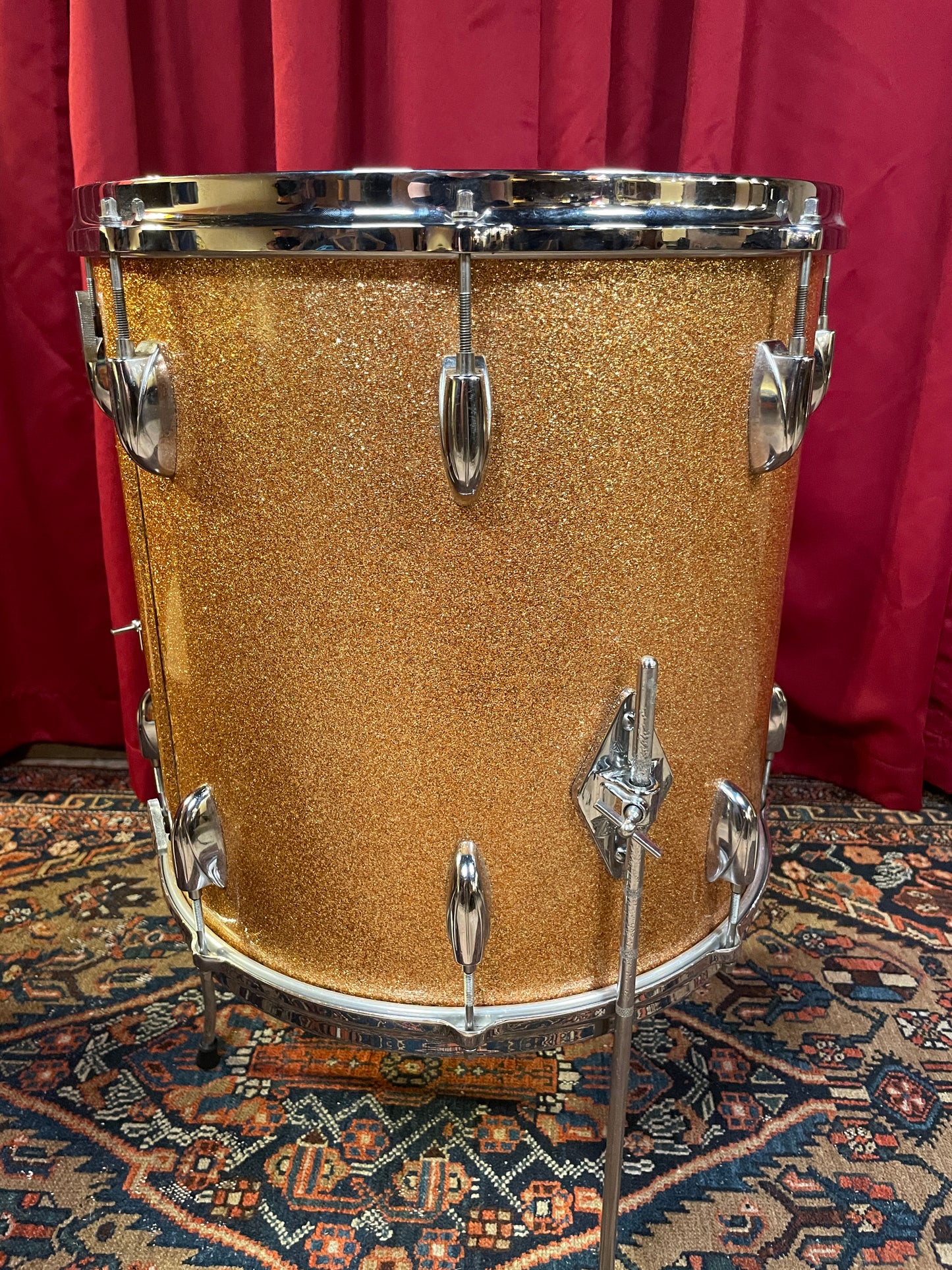 1960s Gretsch 16x16 Floor Tom Drum Champagne Sparkle Round Badge