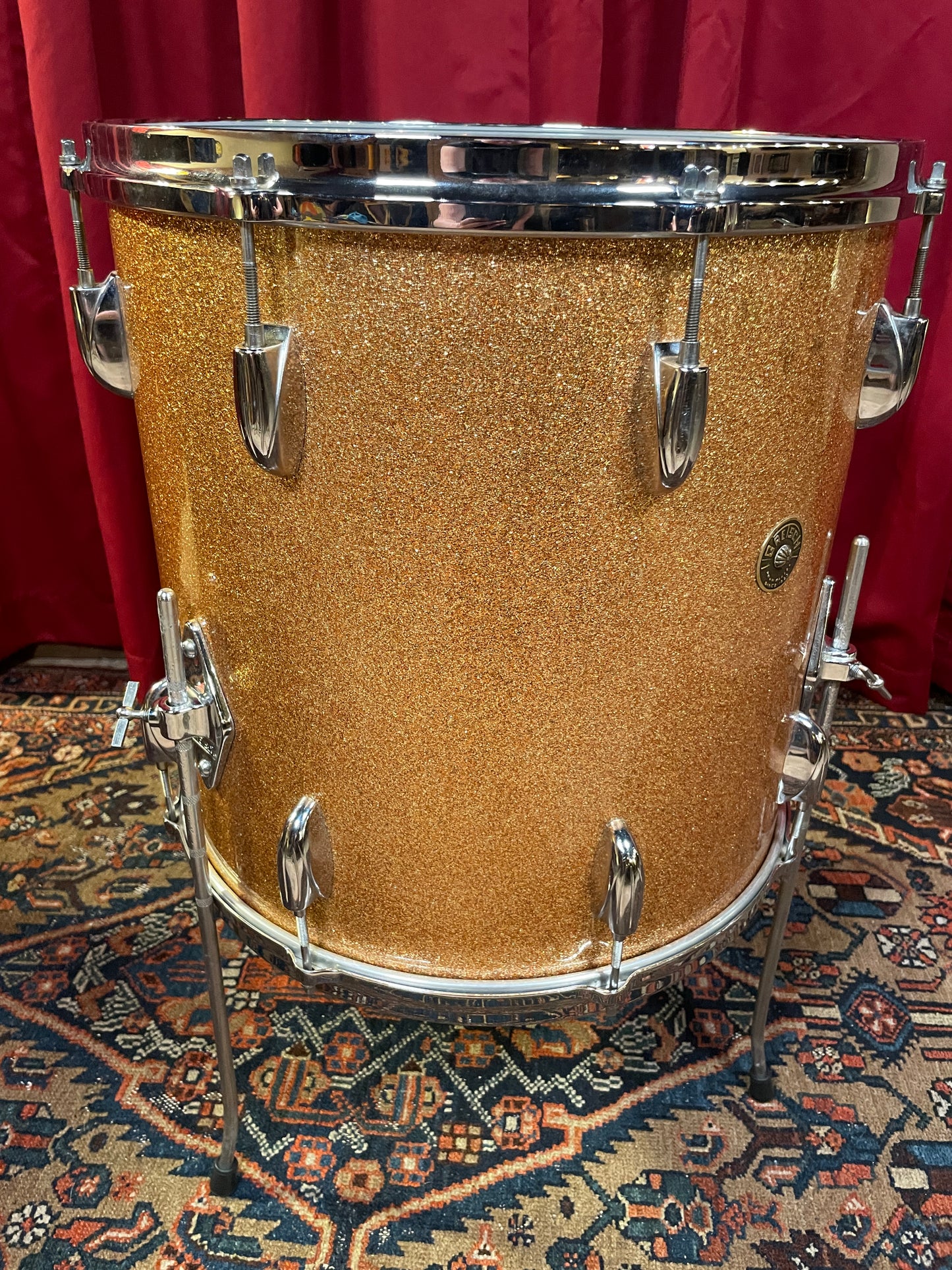 1960s Gretsch 16x16 Floor Tom Drum Champagne Sparkle Round Badge