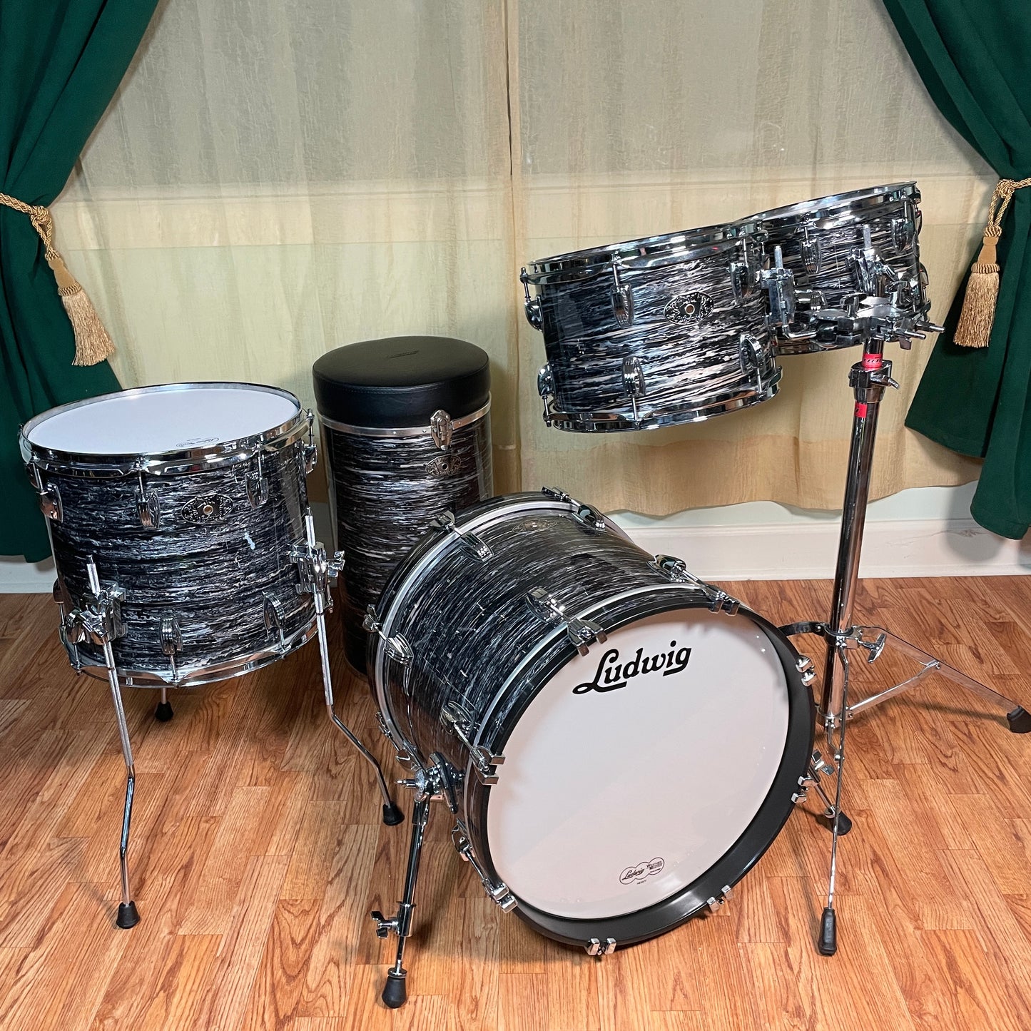 NOS Ludwig 100th Anniversary Classic Maple Drum Set Black Oyster 18/10/12/14