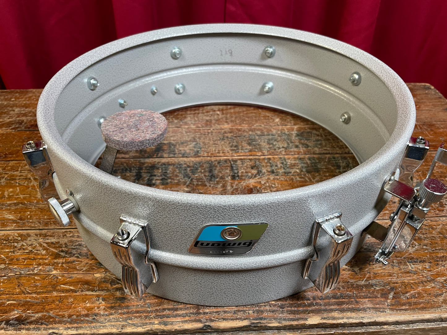 1970s-1980s Ludwig 5x14 Rare Textured Gray Powder Coated Acrolite Snare Drum