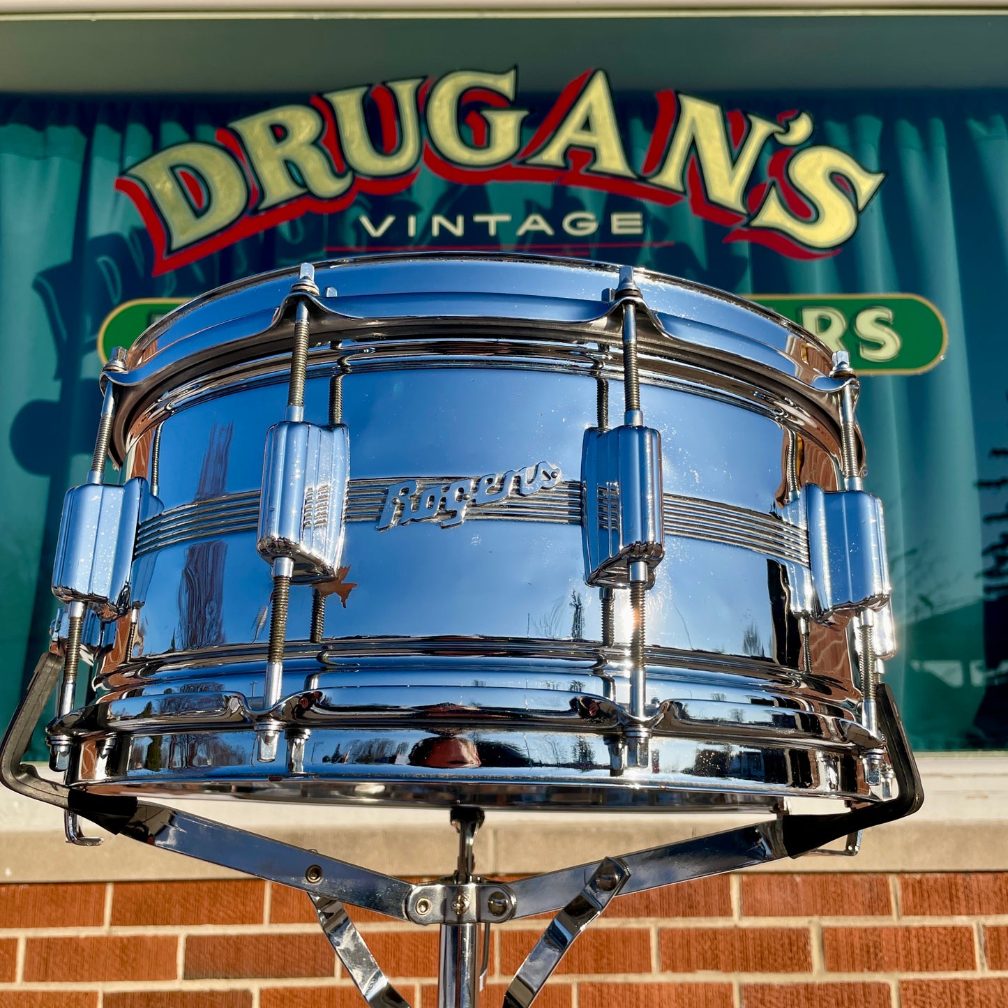 1970s Rogers 6.5x14 Chrome Over Brass Dynasonic Snare Drum