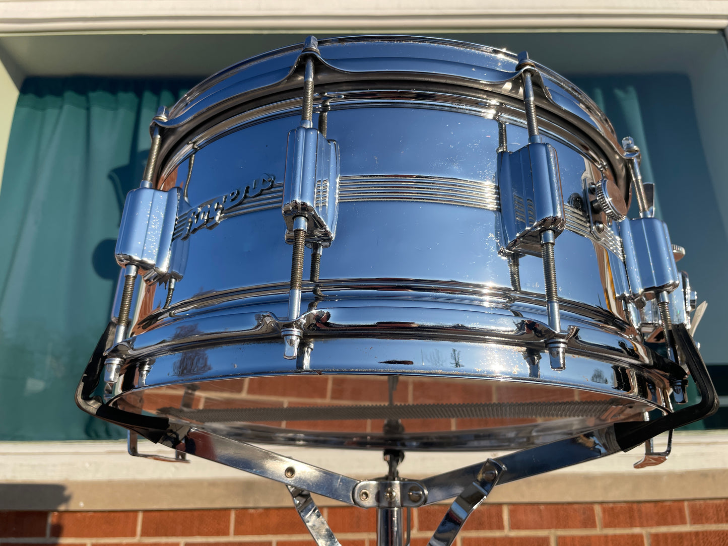 1970s Rogers 6.5x14 Chrome Over Brass Dynasonic Snare Drum