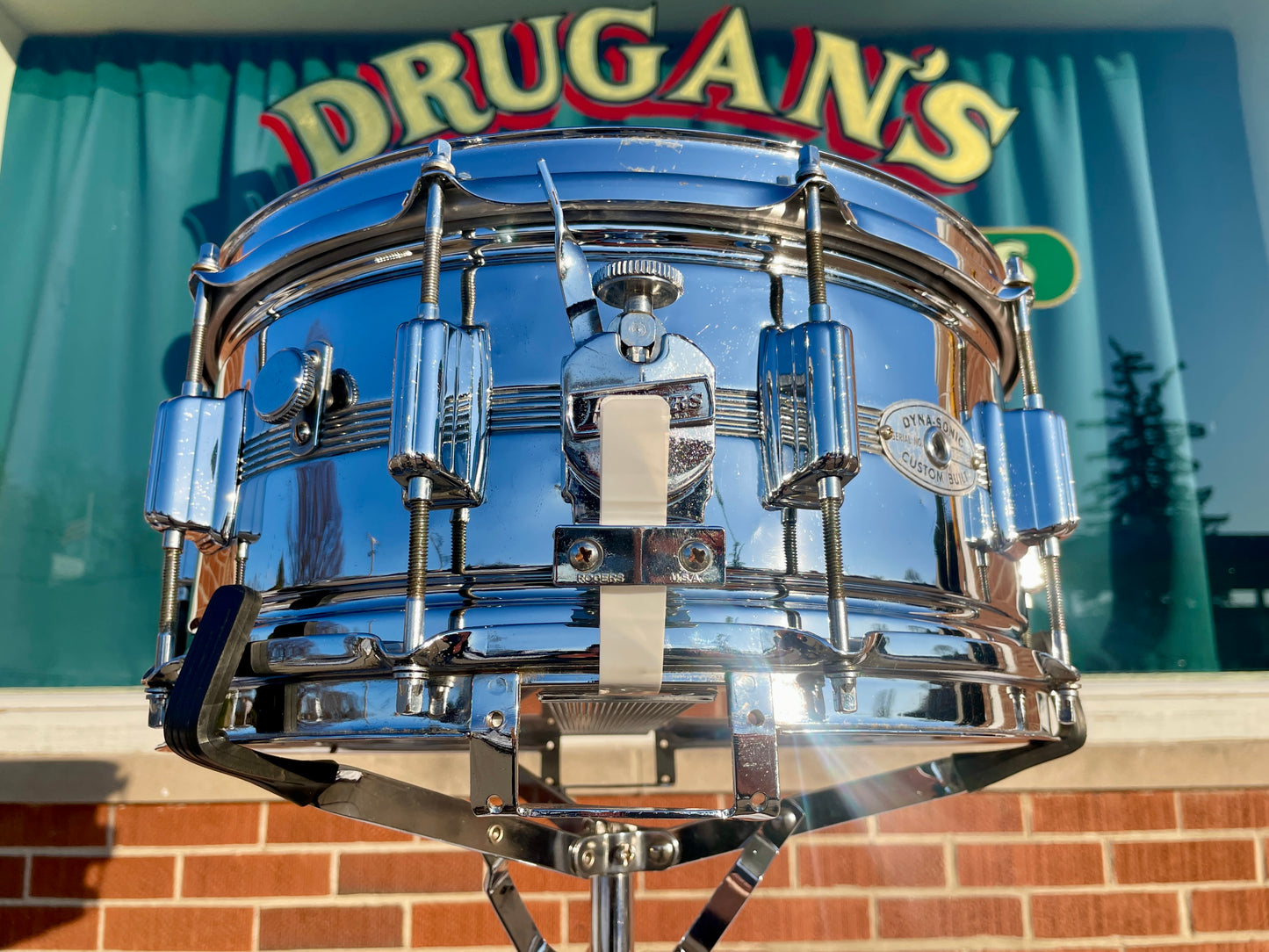 1970s Rogers 6.5x14 Chrome Over Brass Dynasonic Snare Drum