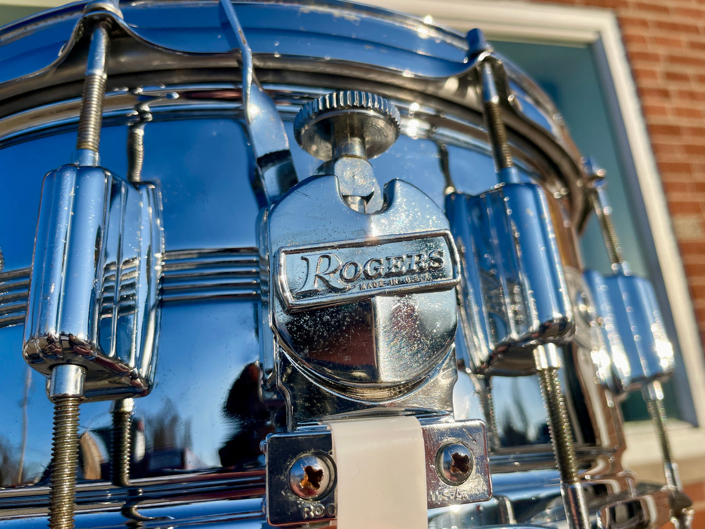 1970s Rogers 6.5x14 Chrome Over Brass Dynasonic Snare Drum