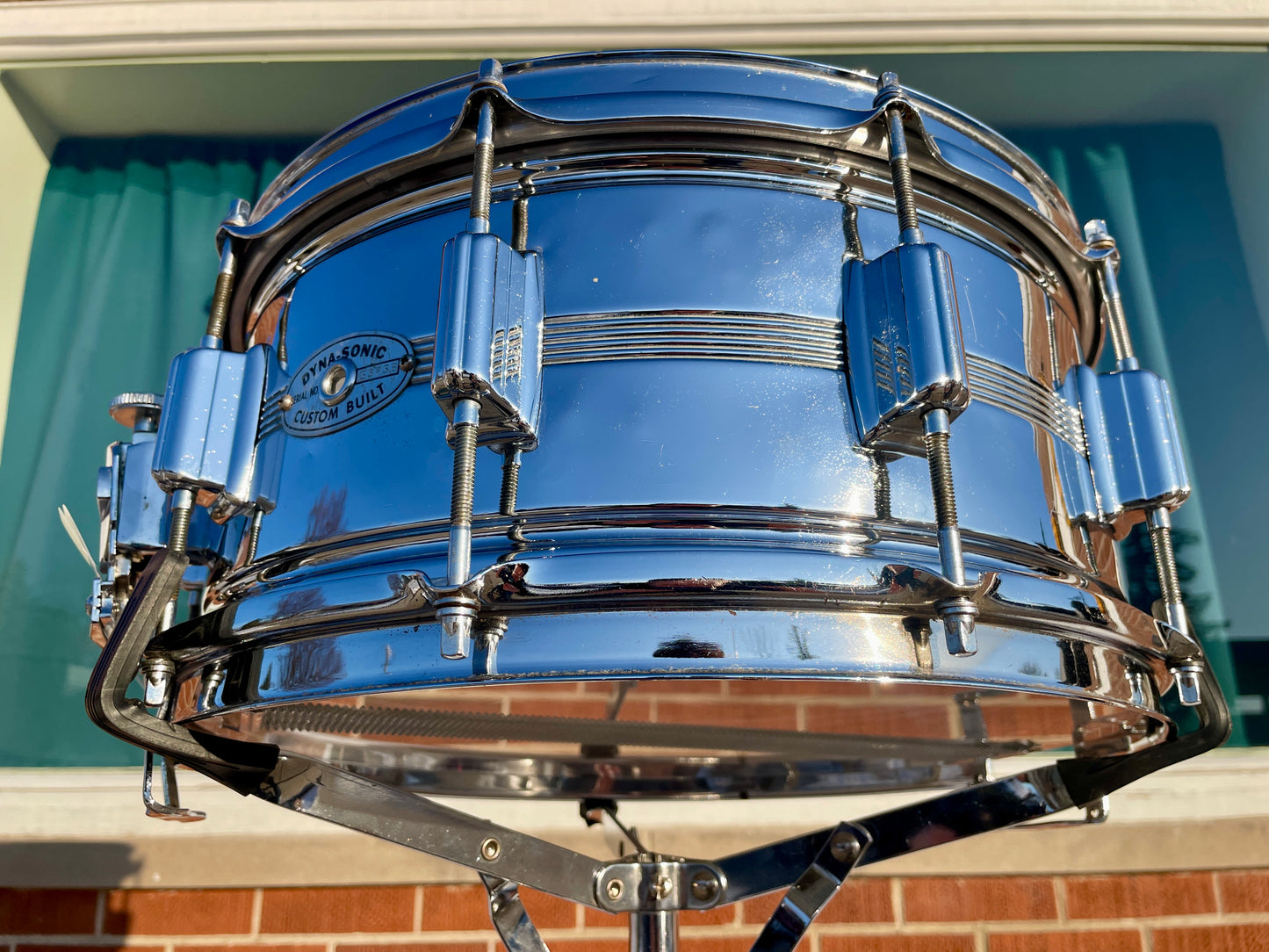 1970s Rogers 6.5x14 Chrome Over Brass Dynasonic Snare Drum