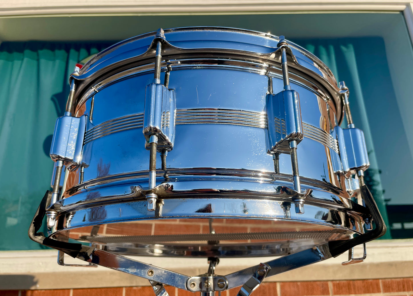1970s Rogers 6.5x14 Chrome Over Brass Dynasonic Snare Drum