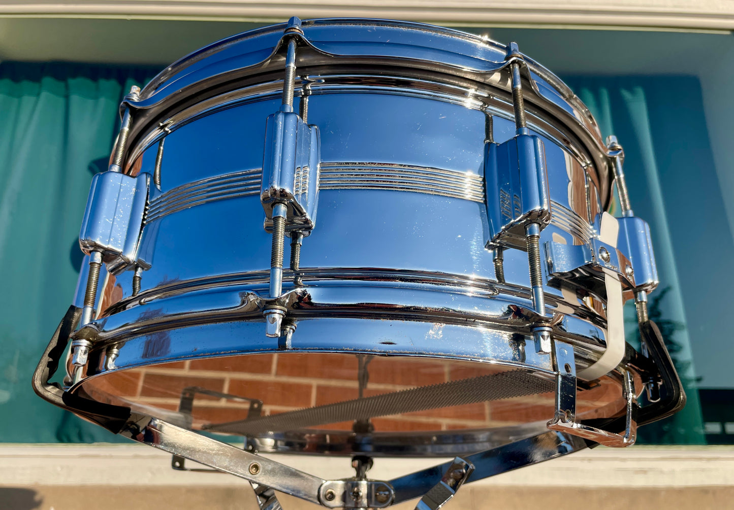 1970s Rogers 6.5x14 Chrome Over Brass Dynasonic Snare Drum
