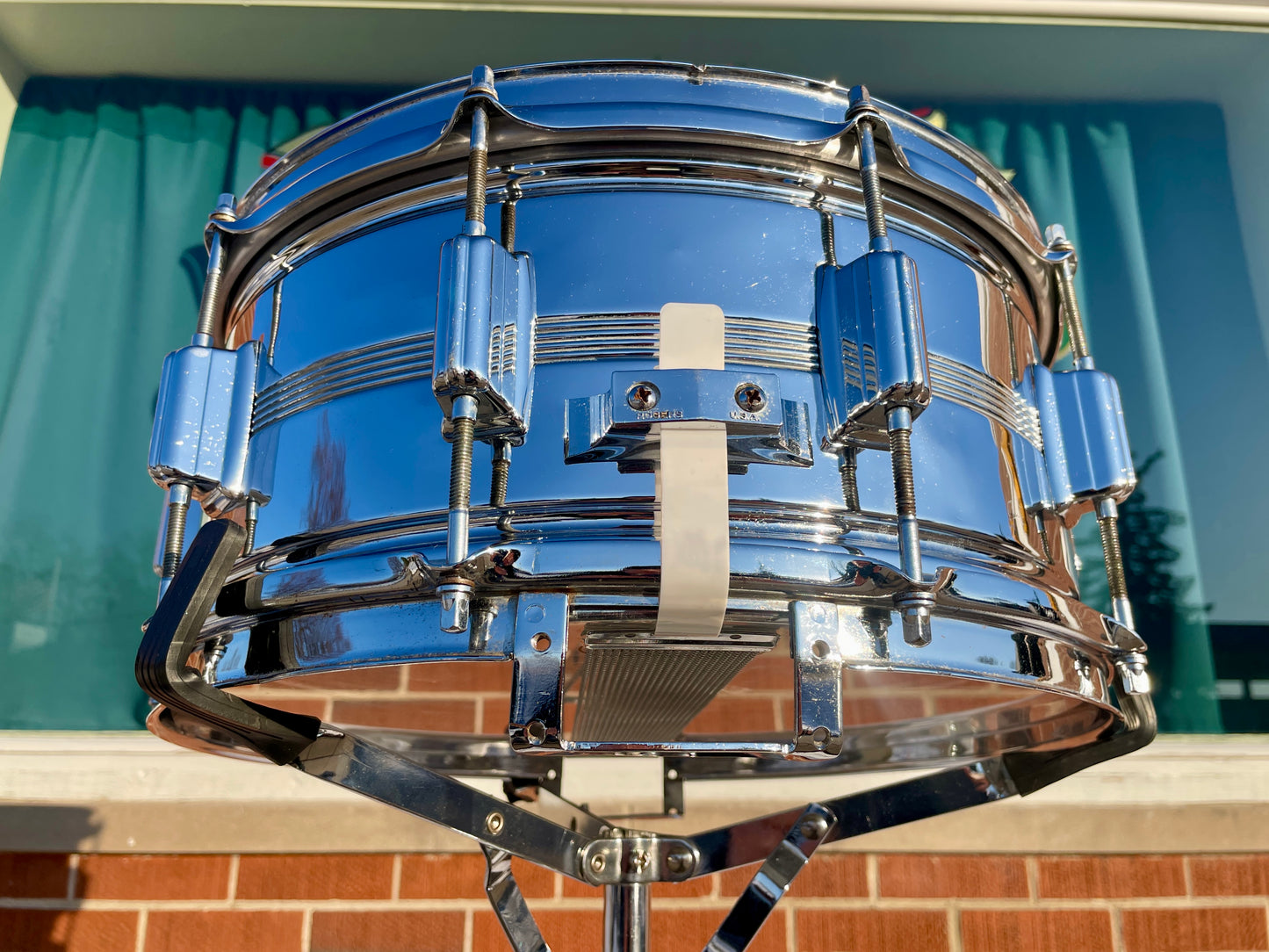 1970s Rogers 6.5x14 Chrome Over Brass Dynasonic Snare Drum